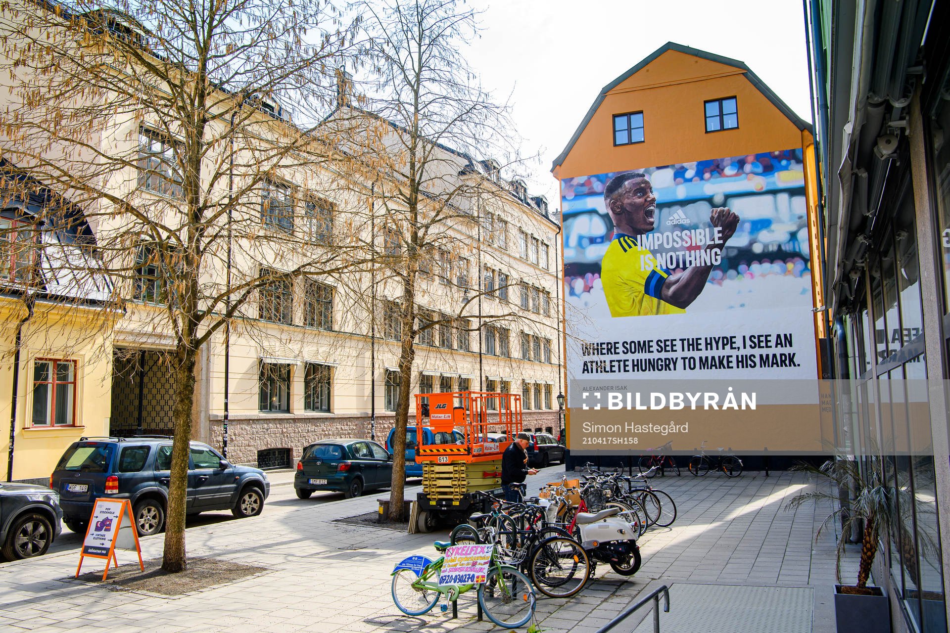 A hand painted billboard for Adidas of the Swedish football