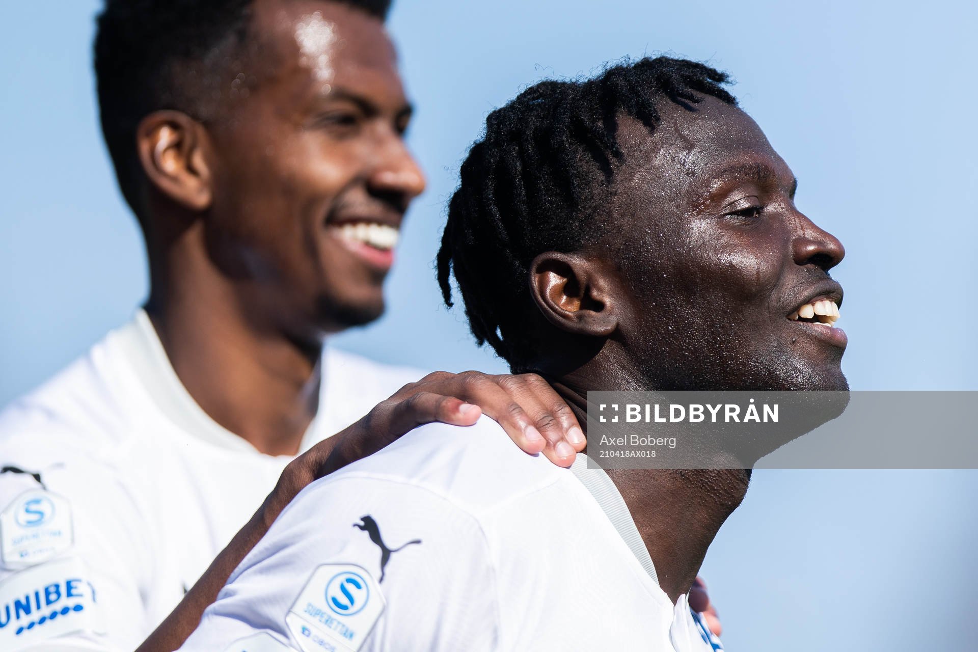 Värnamos Alhassan A Haestad Kamara jublar efter 1-0 under fotbollsmatchen i Superettan mellan Värnamo och GIF Sundsvall den 18 april 2021 i Värnamo.