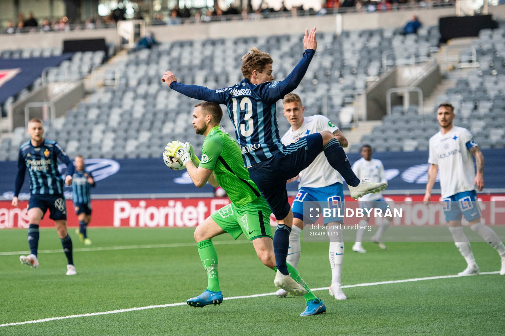Djurgårdens Hampus Finndell mot IFK Norrköpings målvakt