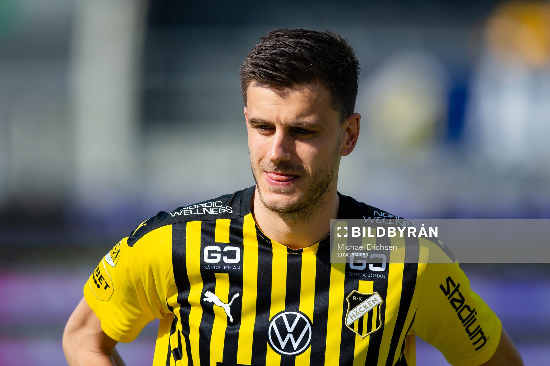 Häckens Alexander Jeremejeff  innan fotbollsmatchen i