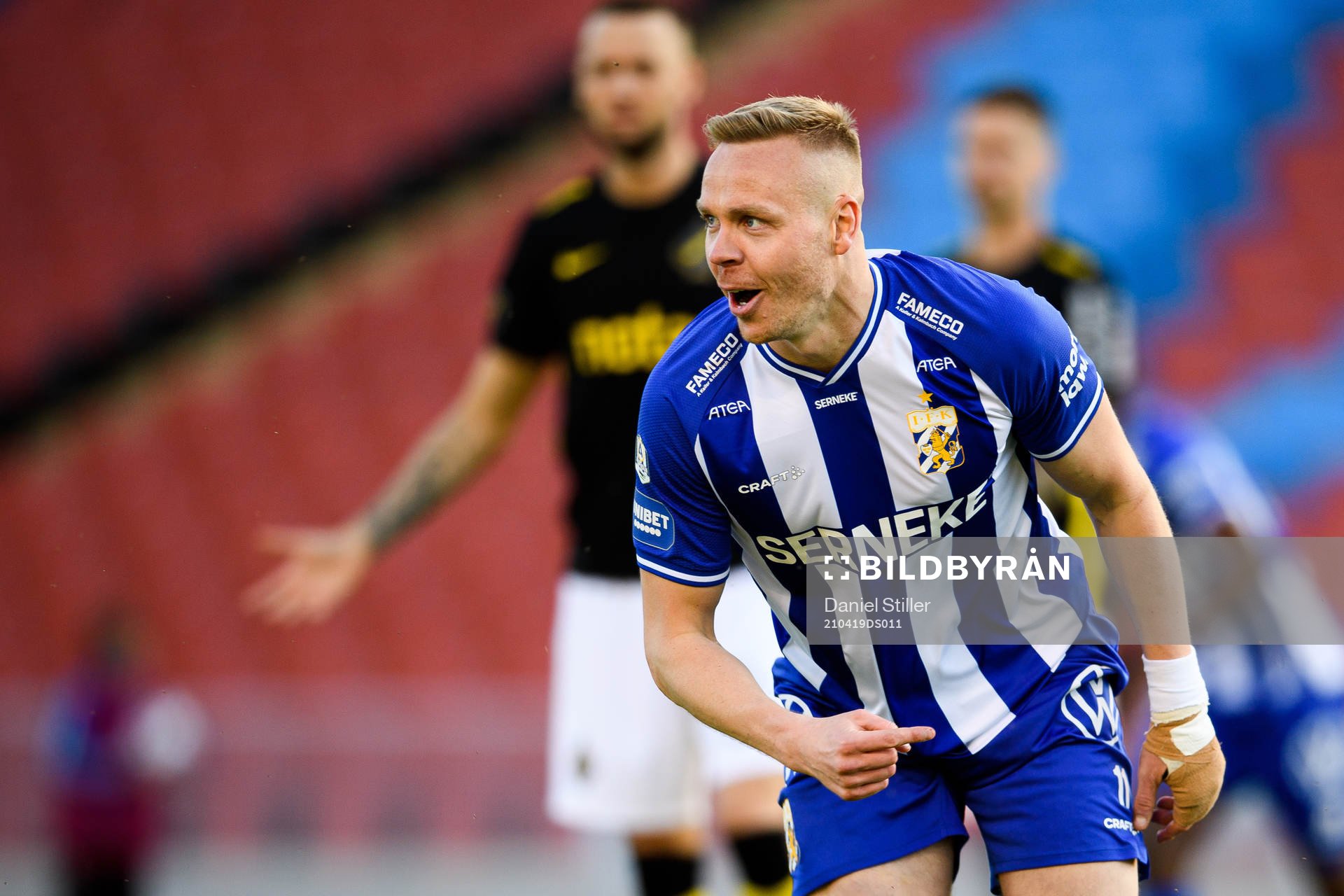 IFK Göteborgs Kolbeinn Sigthorsson jublar efter 1-0 under fotbollsmatchen i Allsvenskan mellan IFK Göteborg och AIK den 19 april 2021 i Göteborg.