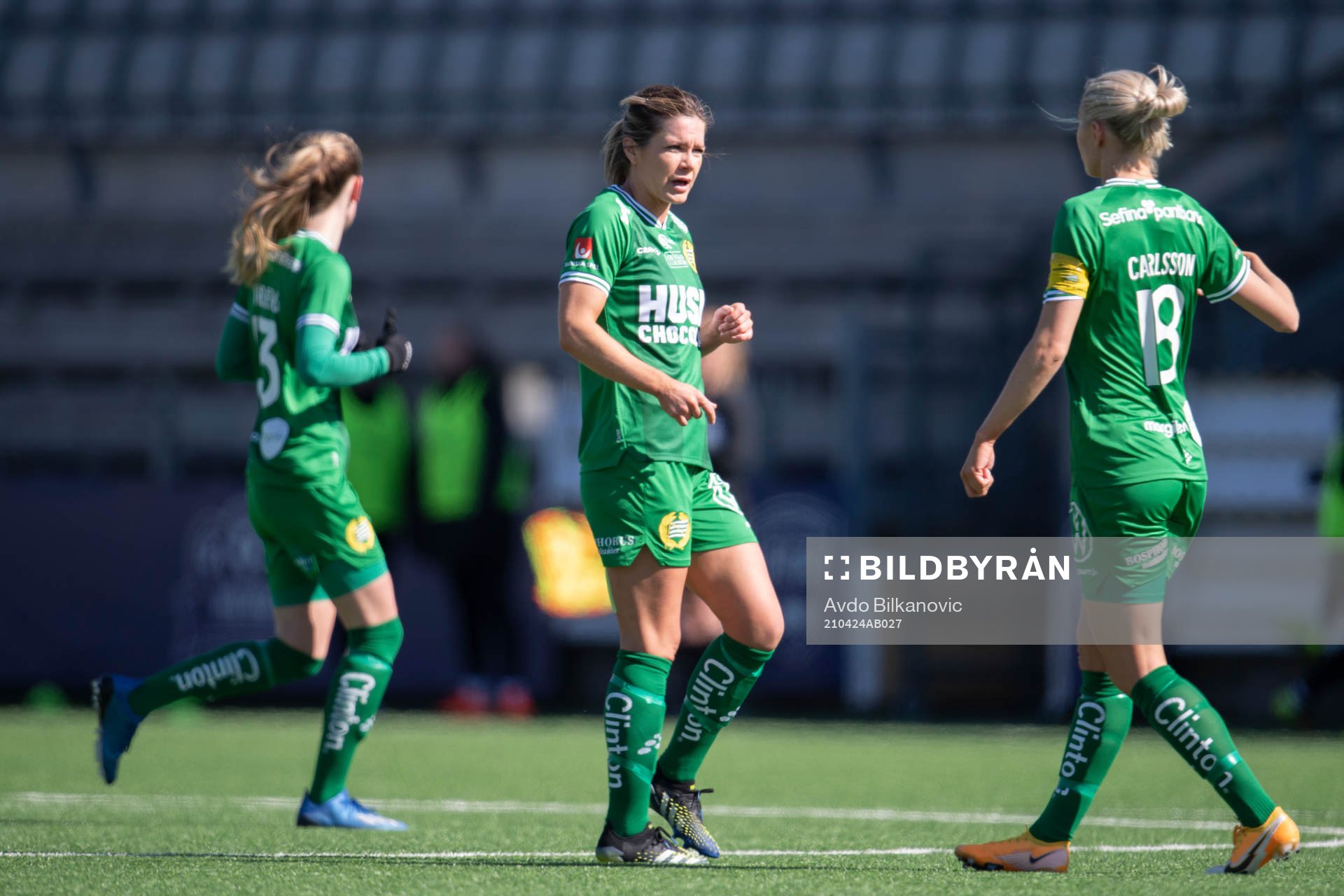 Hammarbys Hanna Folkesson jublar efter 3-1 målet under fotbollsmatchen i Damallsvenskan mellan FC Rosengård och Hammarby den 24 april 2021 i Malmö.