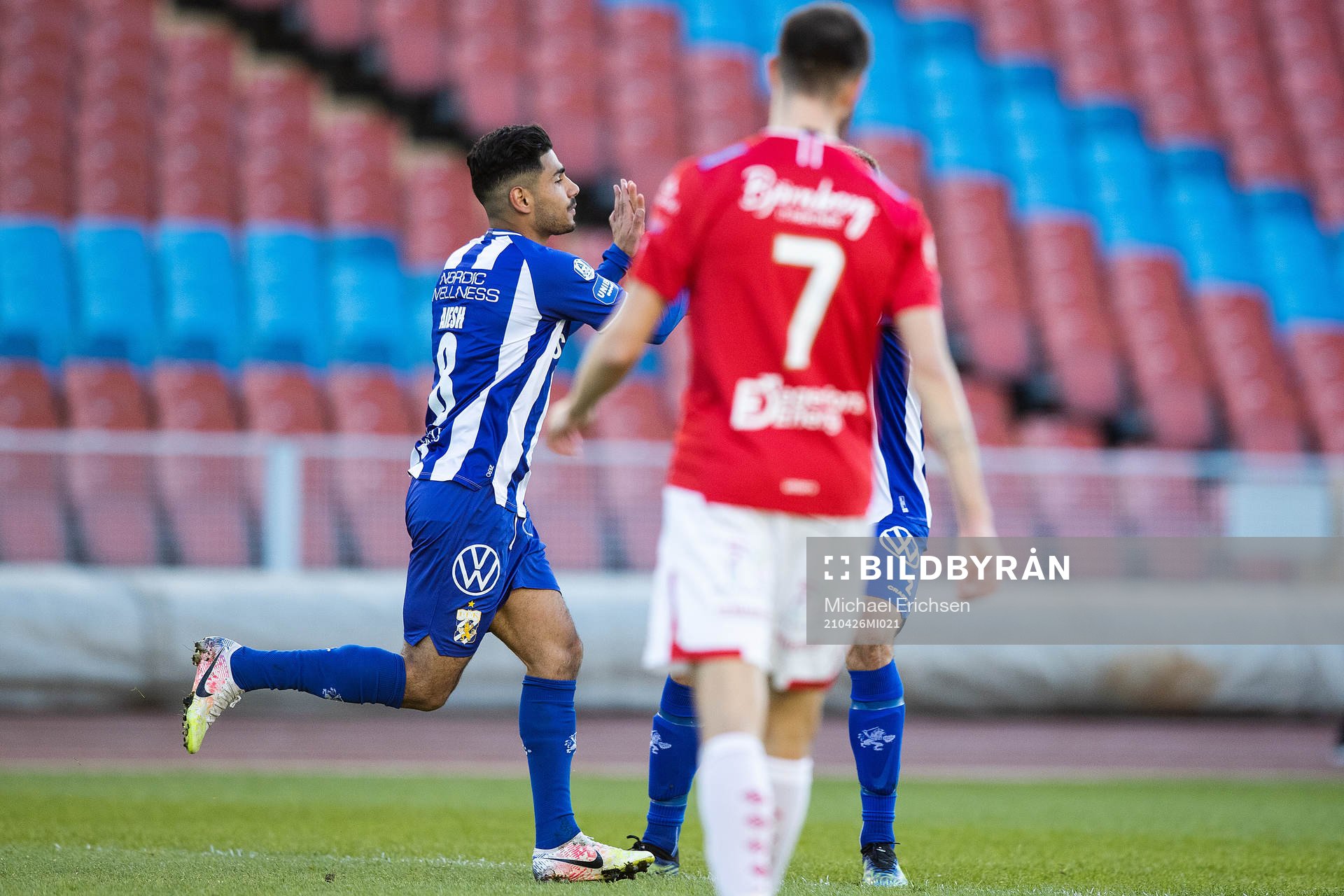 IFK Göteborgs Hosam Aiesh jublar efter 1-3 under fotbollsmatchen i Allsvenskan mellan IFK Göteborg och Degerfors den 26 april 2021 i Göteborg.