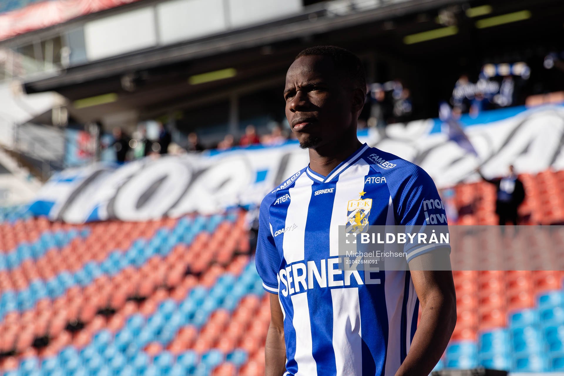 IFK Göteborgs Alhassan Yusuf innan fotbollsmatchen i