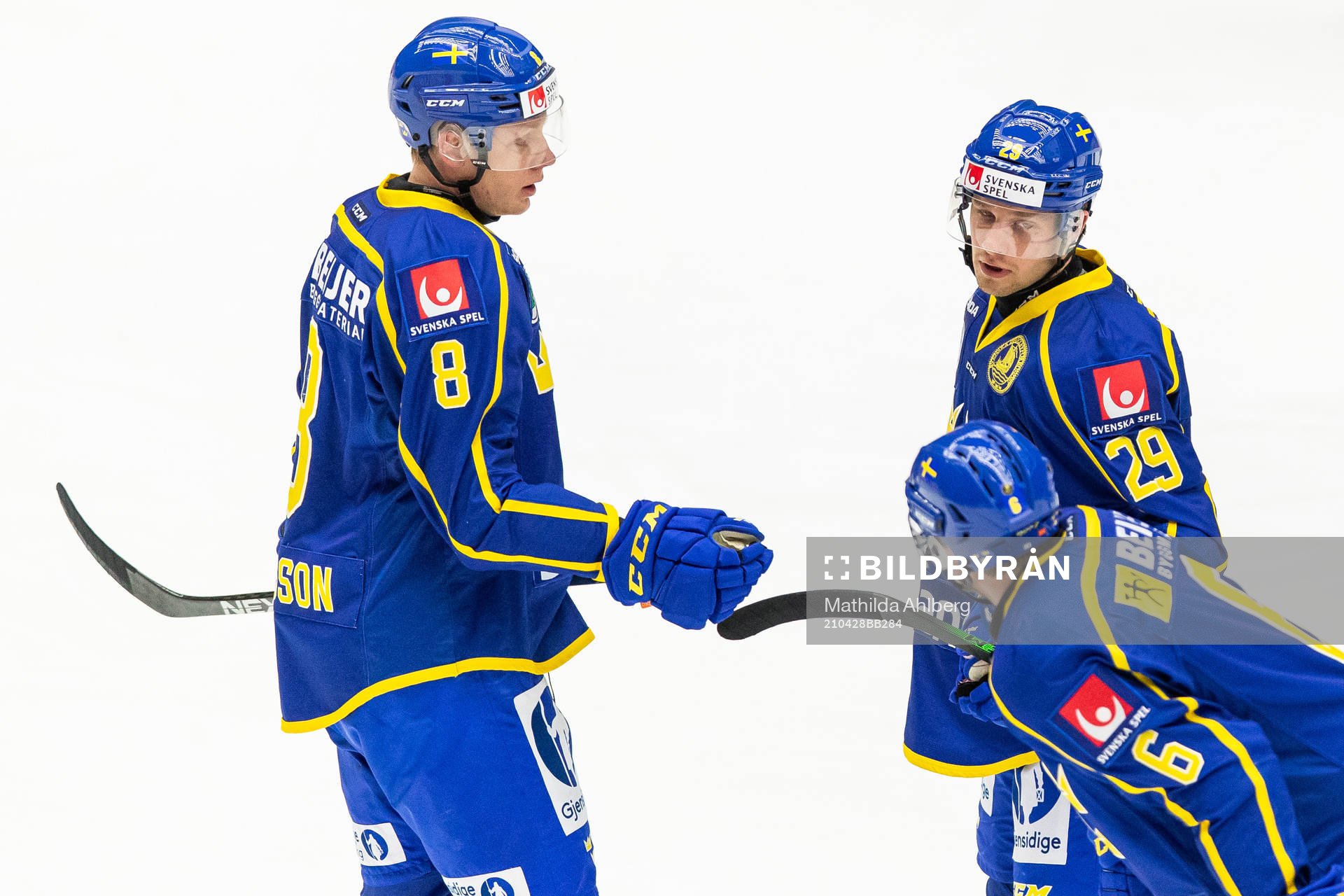 Sveriges Sebastian Strandberg pratar med Fredrik Olofsson