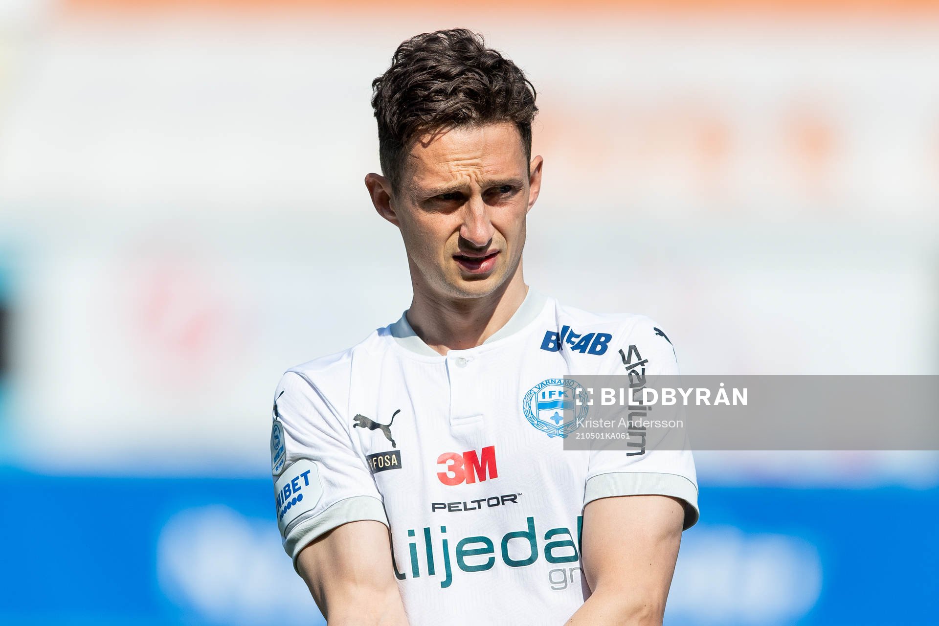 Värnamos Joel Craig Stevens före fotbollsmatchen i