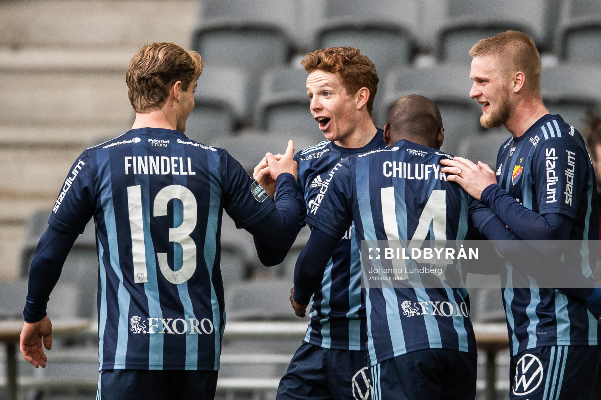 Djurgårdens Aslak Witry jublar efter han gjort 2-0 under fotbollsmatchen i Allsvenskan mellan Djurgården och Malmö FF den 3 maj 2021 i Stockholm.