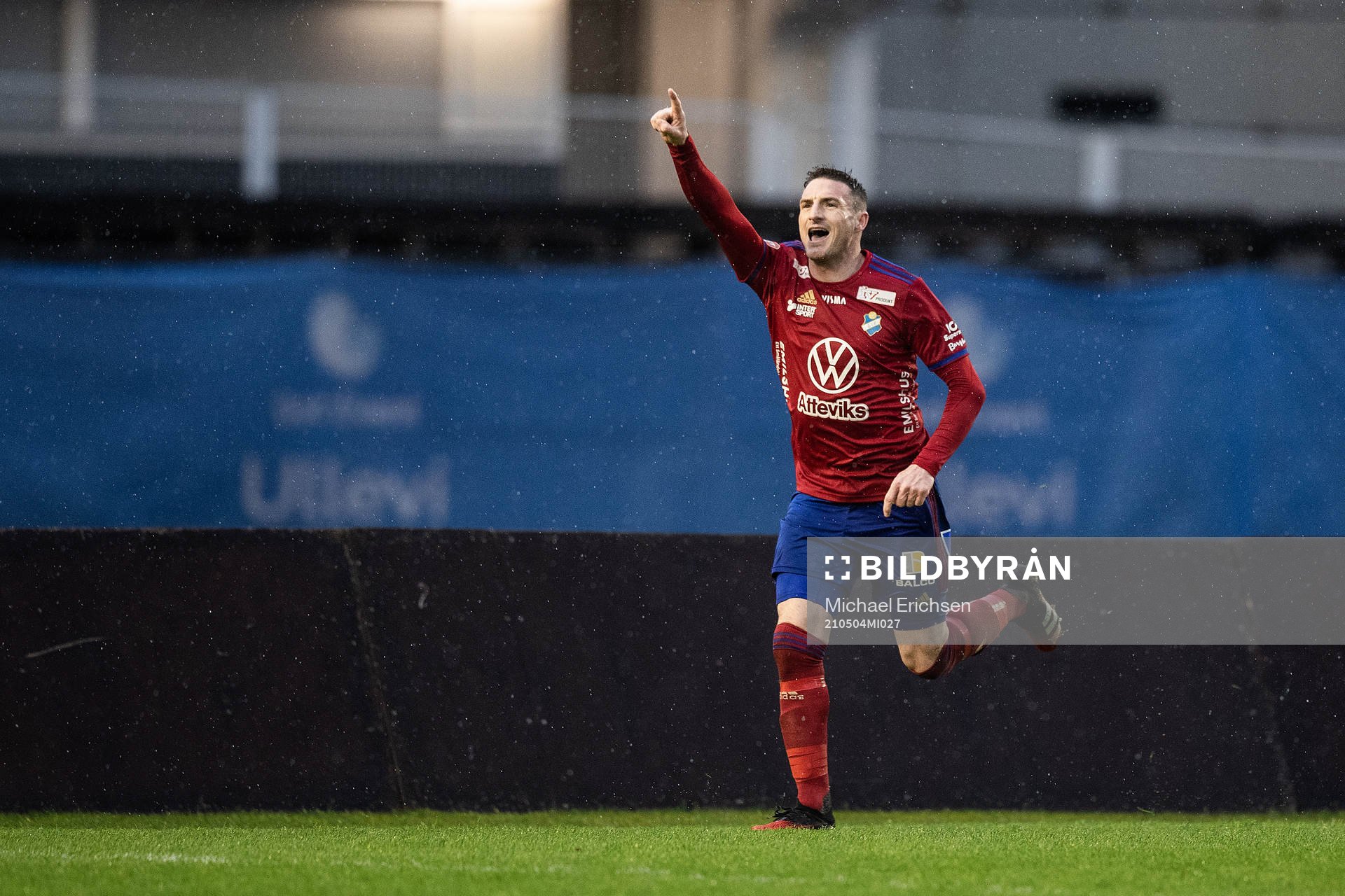 Östers James Keene jublar efter 0-1 under fotbollsmatchen i Superettan mellan GAIS och Öster den 4 maj 2021 i Göteborg. 