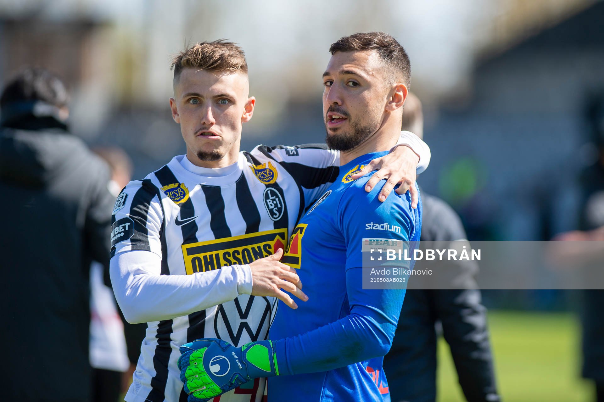 Landskronas målvakt Amr Kaddoura och Hampus Ferhm jublar