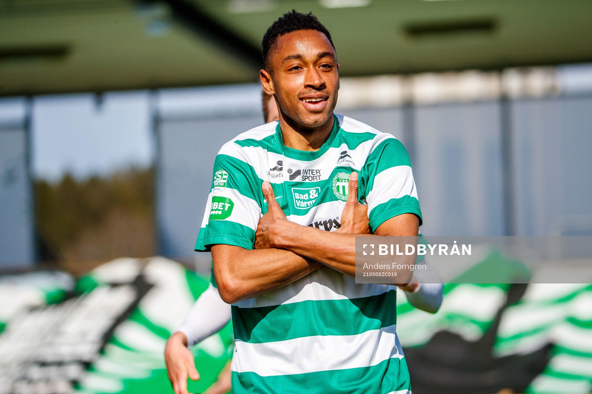 Västerås Brian Span jublar efter 2-1 under fotbollsmatchen i Superettan mellan Västerås SK och Jönköpings Södra den 8 maj 2021 i Västerås.