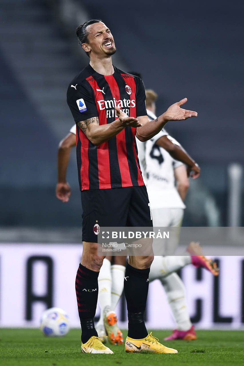 Zlatan Ibrahimovic of Milan during the Serie A match between Juventus and Milan on May 9, 2021 in Turin.