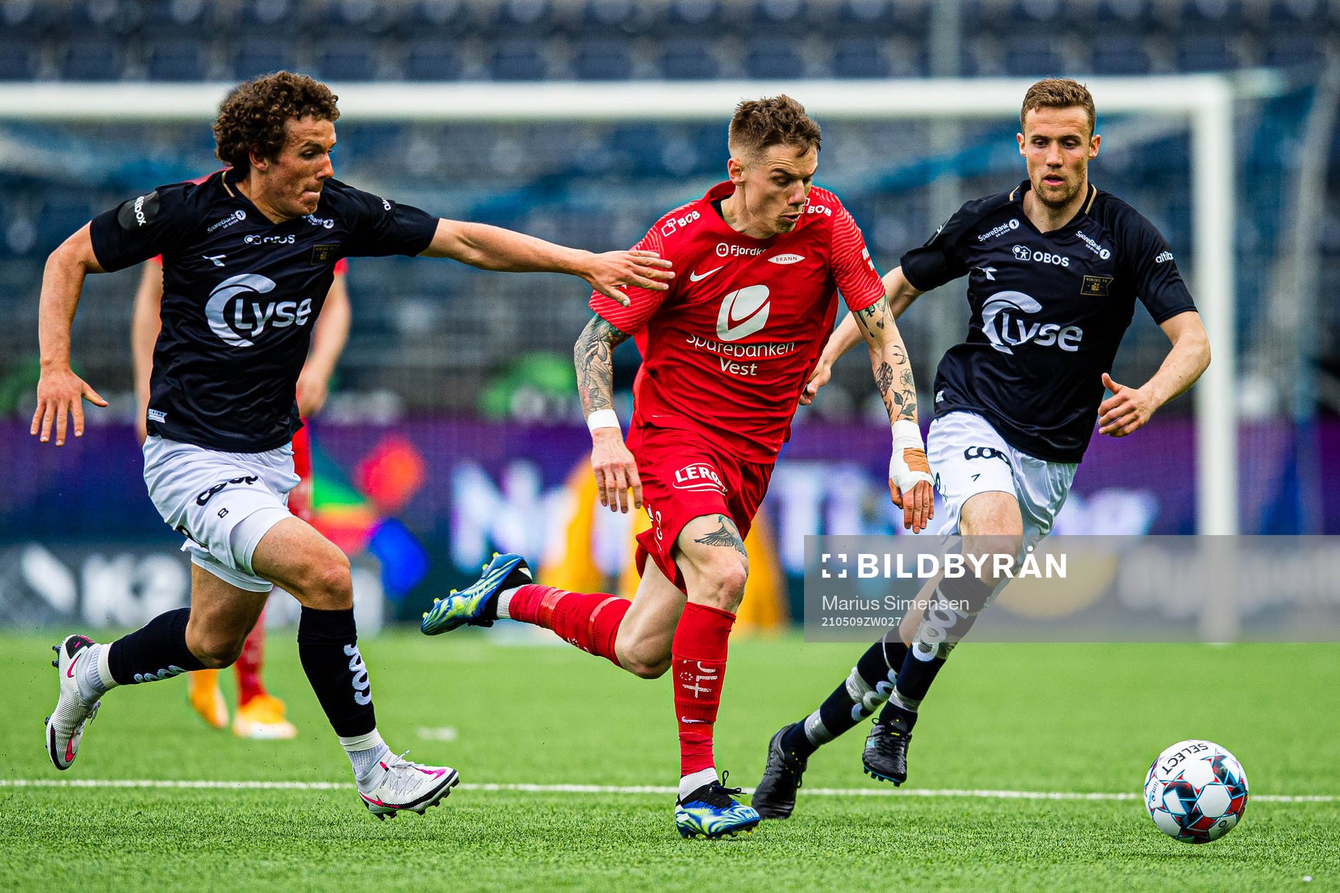 Joe Zen Robert Bell of Viking and Robert Thomas Taylor of Brann during the Eliteserien match between Viking and Brann on May 9, 2021 in Stavanger.
