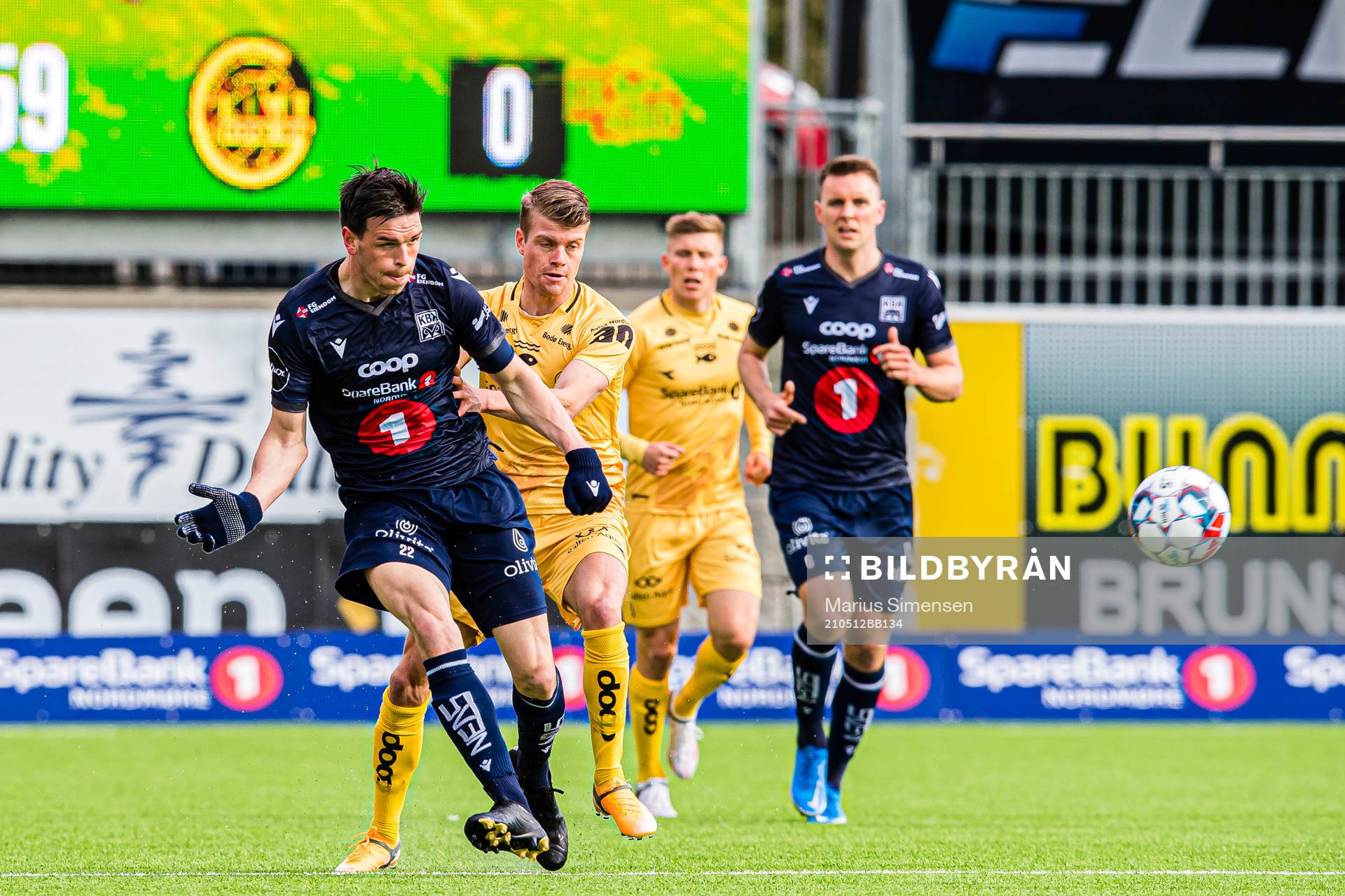Bent Langåssve Sørmo of Kristiansund and Sondre Sørli of Bodø/Glimt during the Eliteserien match between Kristiansund and Bodø/Glimt on May 12, 2021 in Kristiansund.