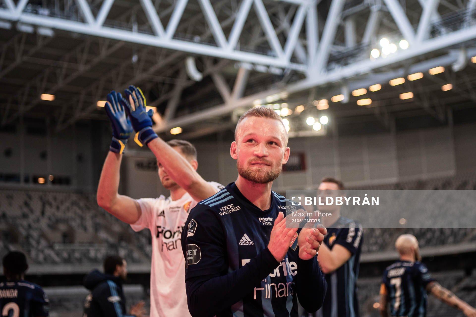 Djurgårdens Nicklas Bärkroth jublar efter fotbollsmatchen i Allsvenskan mellan Djurgården och Östersund den 12 maj 2021 i Stockholm. 
