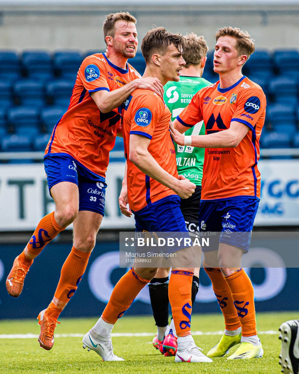Sigurd Hauso Haugen of Aalesund celebrates after scoring the 2-1 goal on a penalty kick during the OBOS-ligaen match between Aalesund and Bryne on May 15, 2021 in Ålesund.