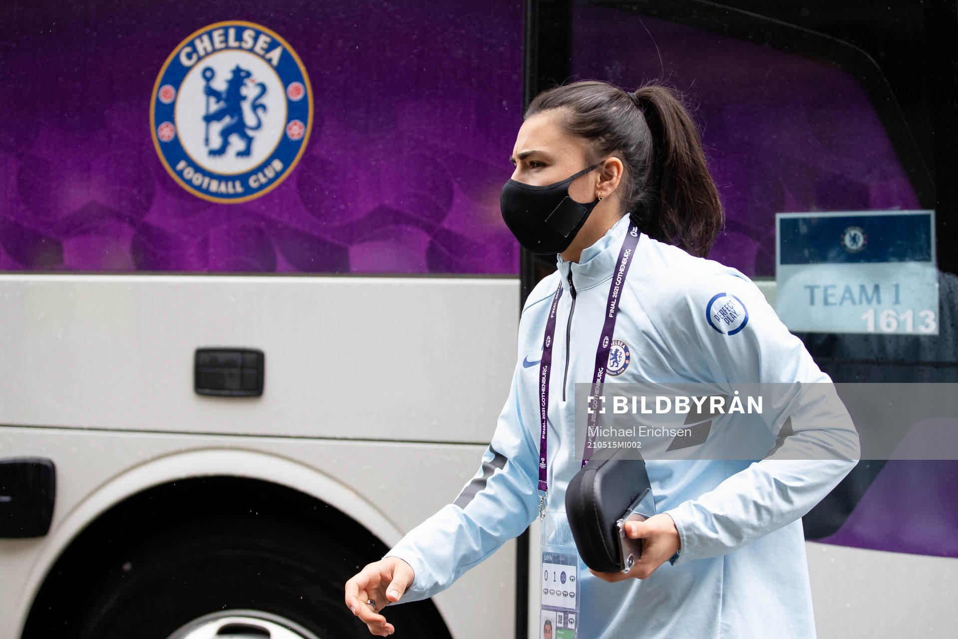 Goalkeeper Zecira Musovic of Chelsea arrives at the arena