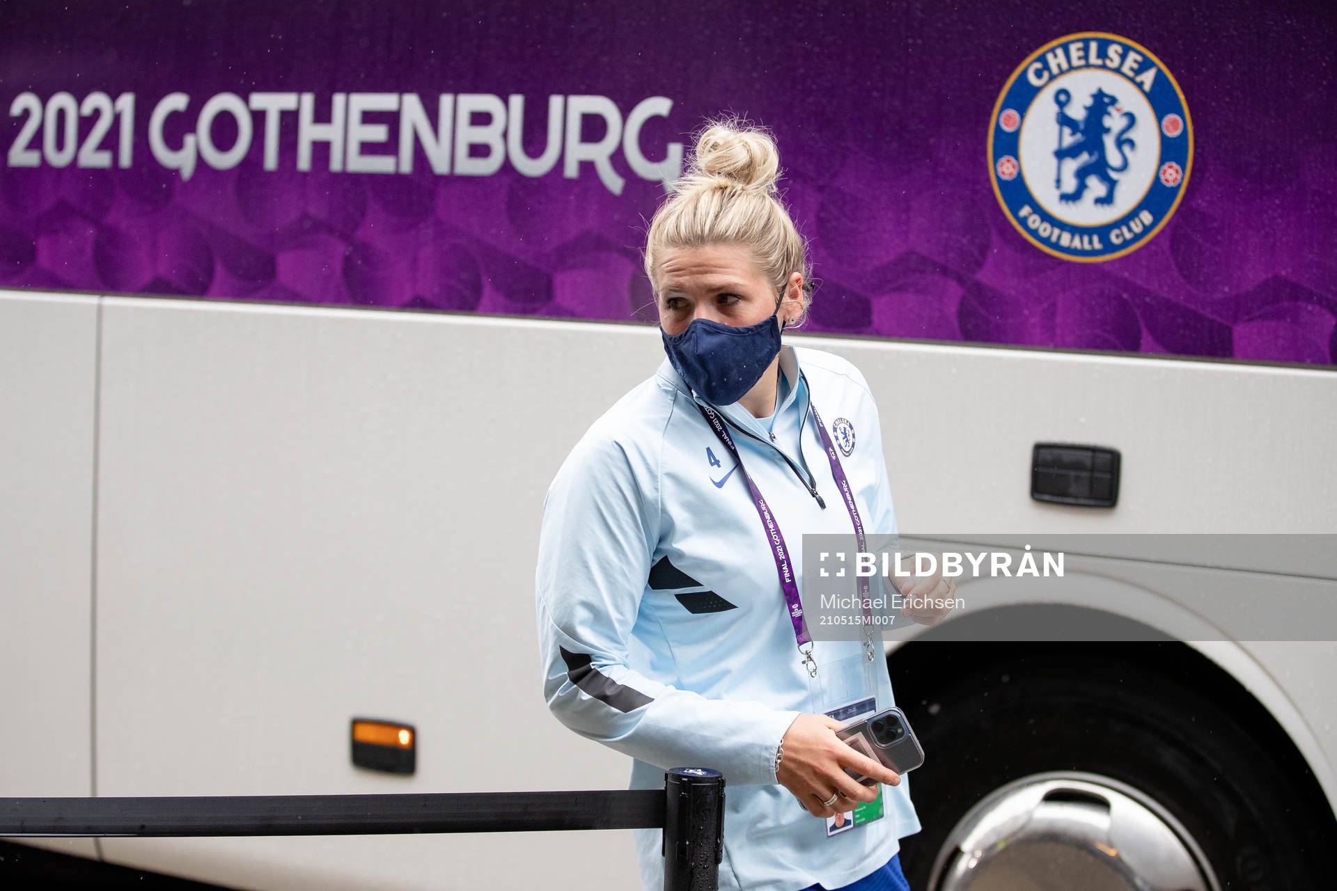 Millie Bright of Chelsea arrives at the arena Gamla Ullevi