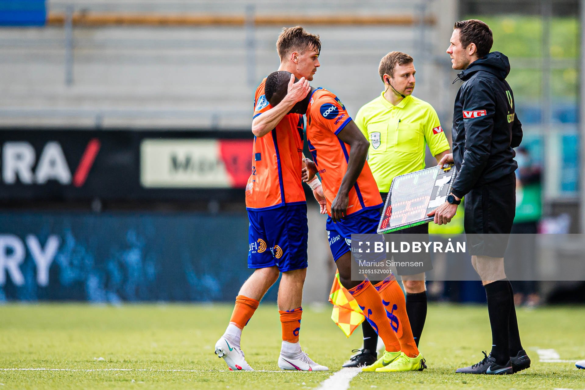 Sigurd Hauso Haugen and Mamadou Diaw of Aalesund during the OBOS-ligaen match between Aalesund and Bryne on May 15, 2021 in Ålesund.