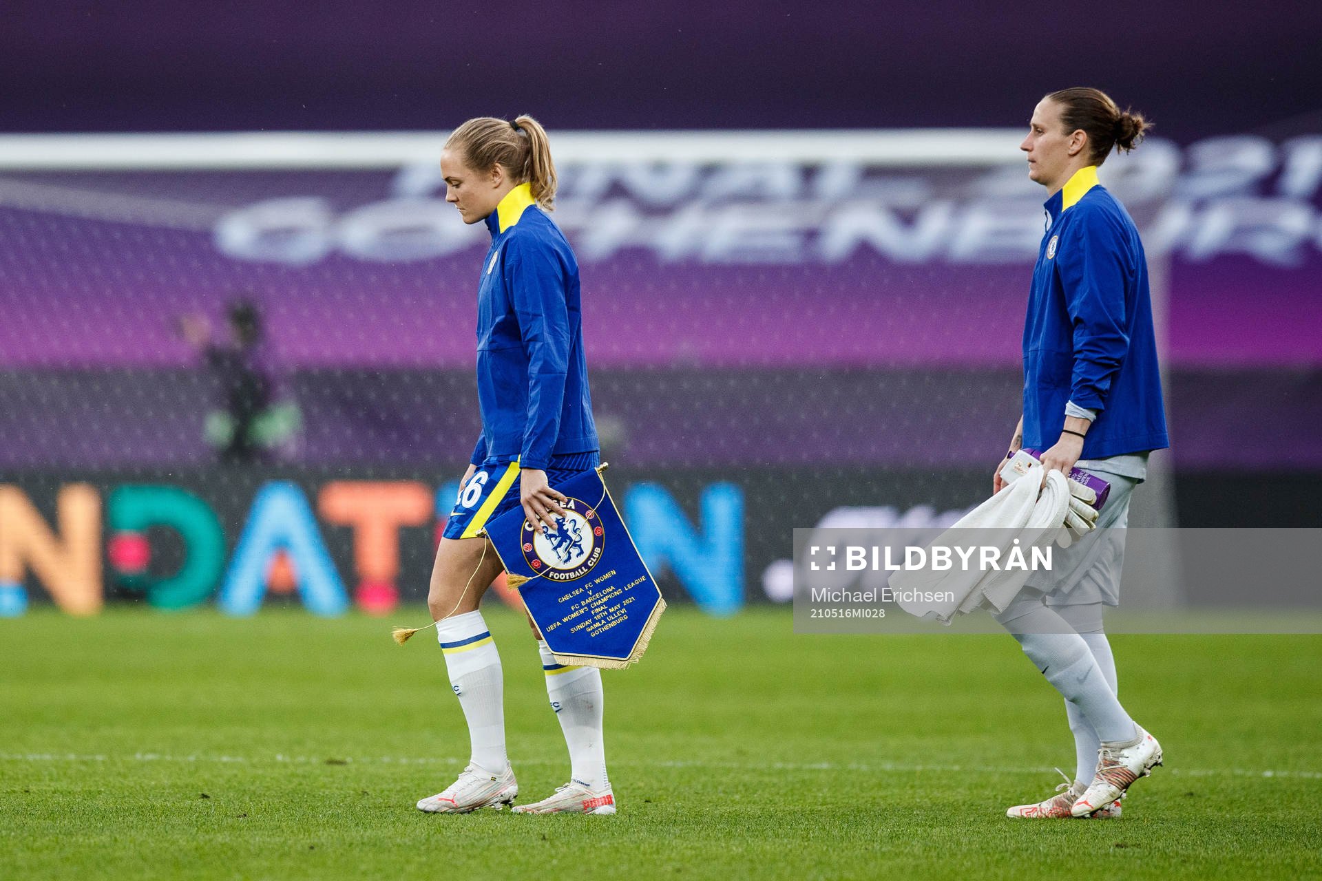 Magdalena Eriksson and goalkeeper Ann-Katrin Berger of