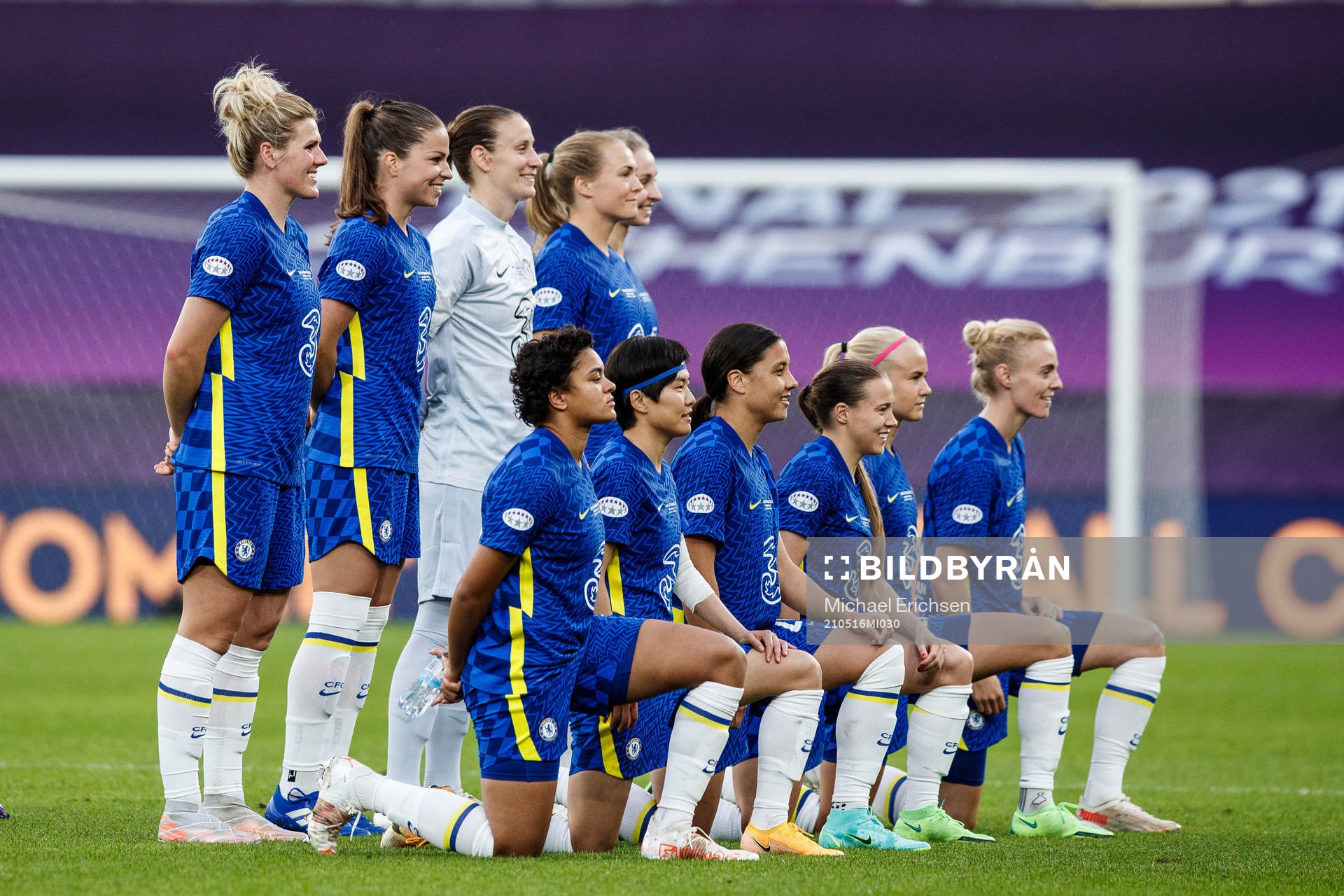 Players of Chelsea line up for a team photo prior to the