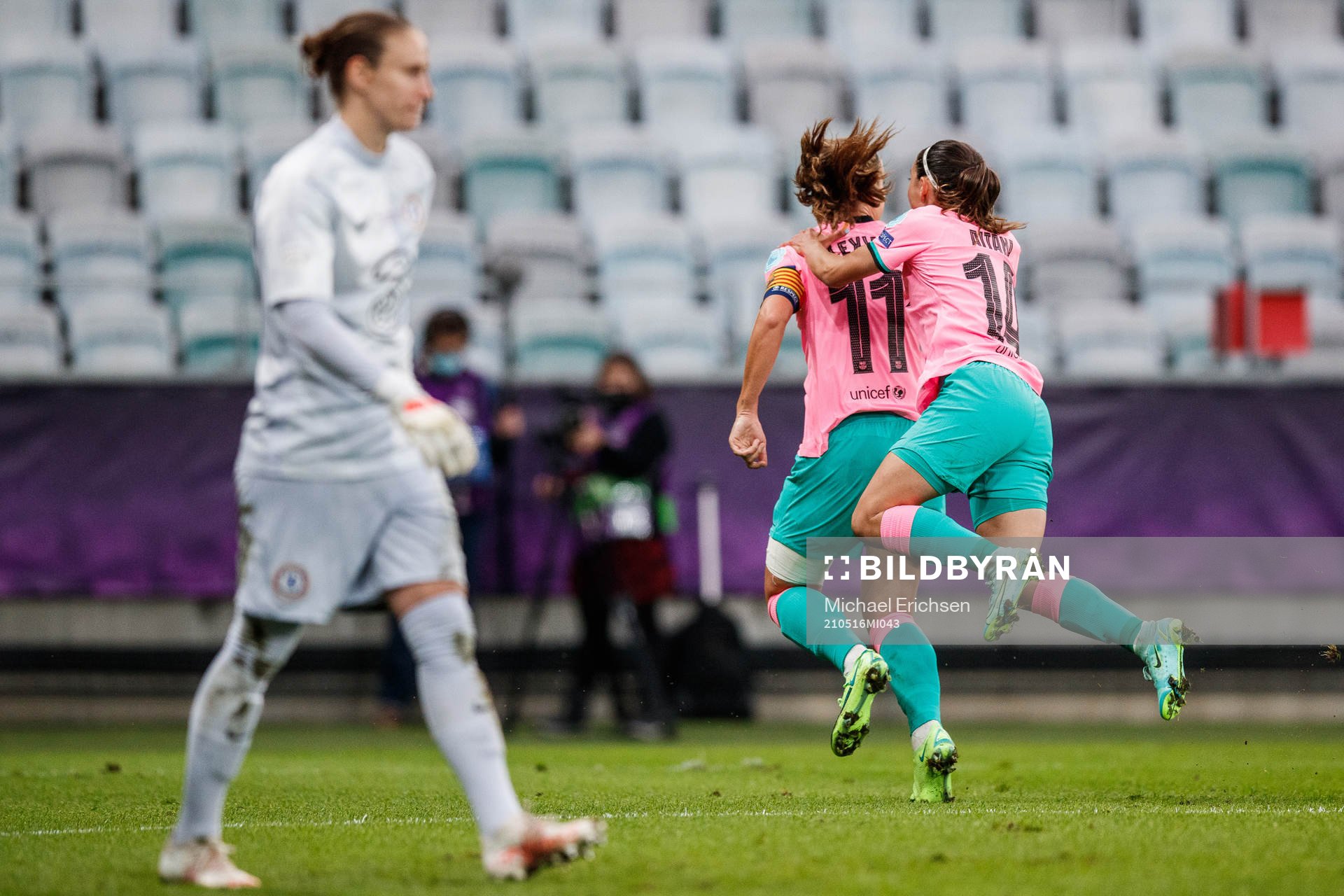 Alexia Putellas of Barcelona celebrate together with Aitana