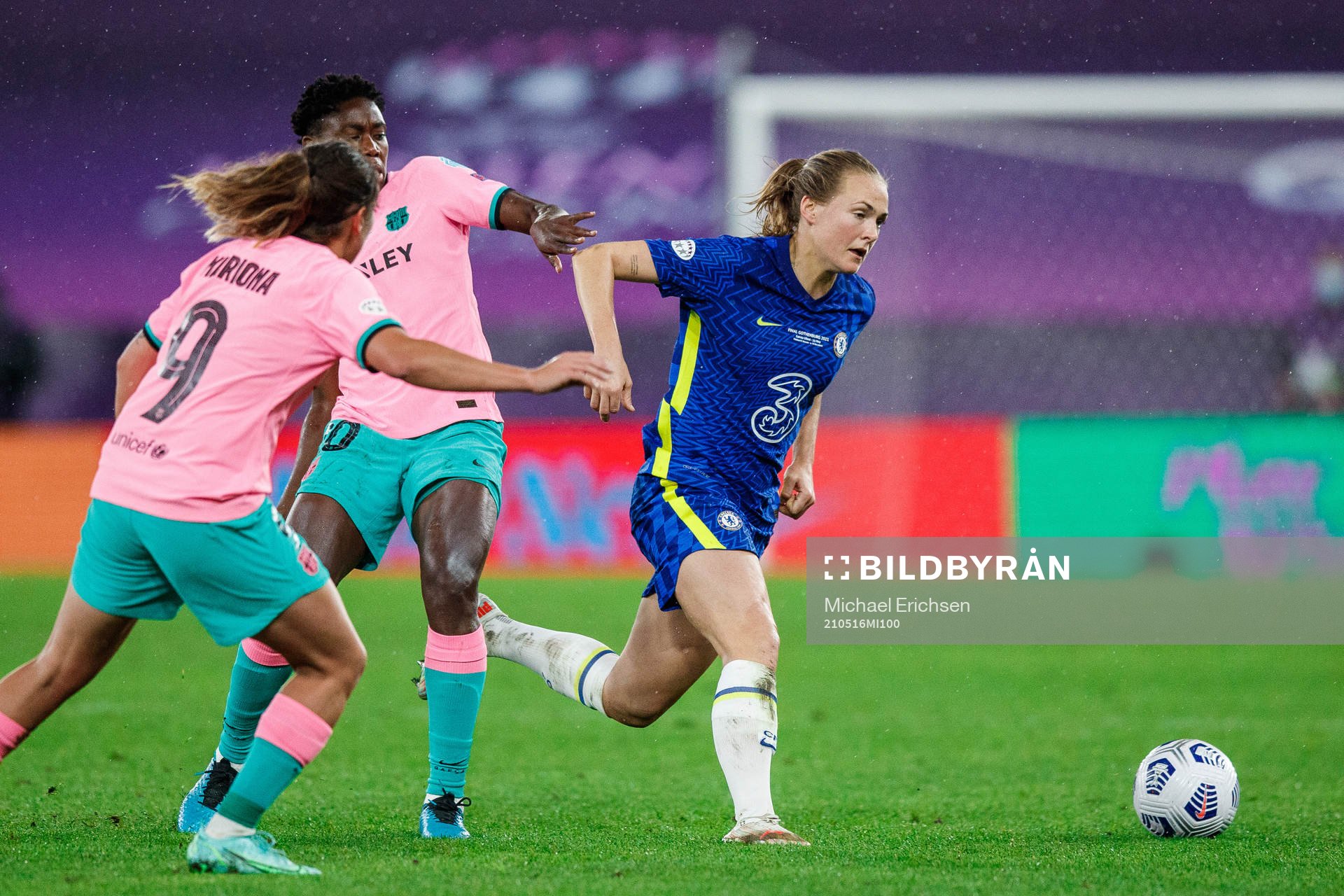 Asisat Oshoala of Barcelona against Magdalena Eriksson of