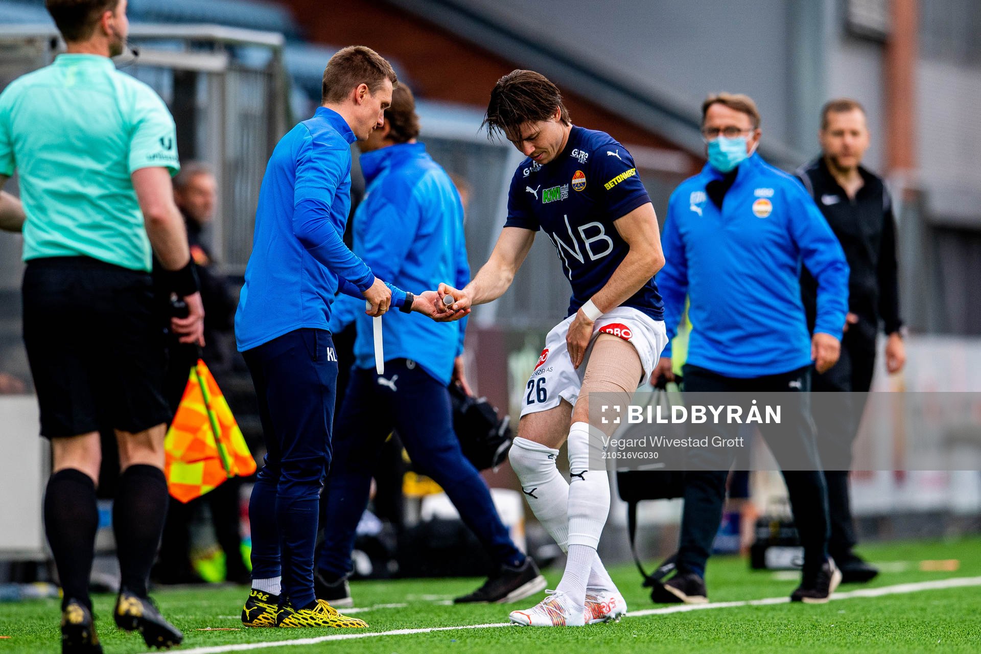 Lars-Christopher Vilsvik of Strømsgodset with an injury