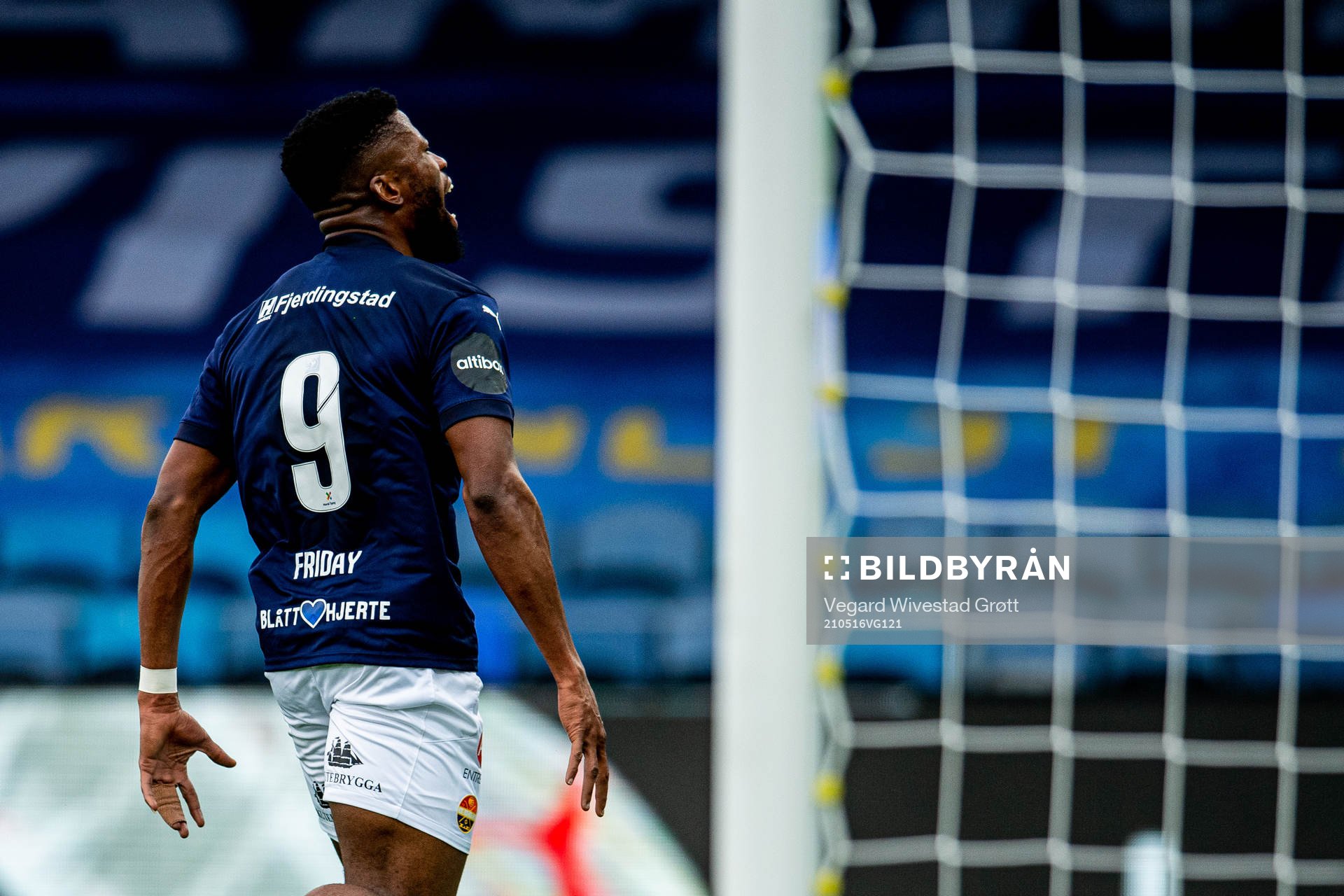 Fred Friday of Strømsgodset celebrates after scoring the 3-1 goal during the Eliteserien football match between Strømsgodset and Lillestrøm on May 16, 2021 in Drammen. 