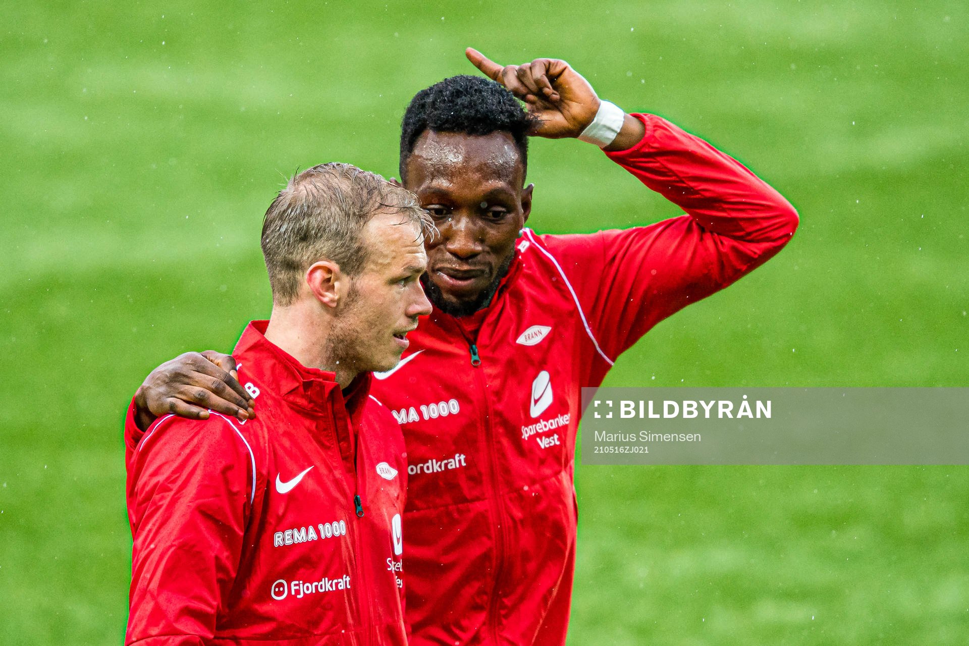 Petter Dahle Strand and Karamoko Daouda Bamba of Brann ahead of the Eliteserien match between Molde and Brann on May 16, 2021 in Molde.