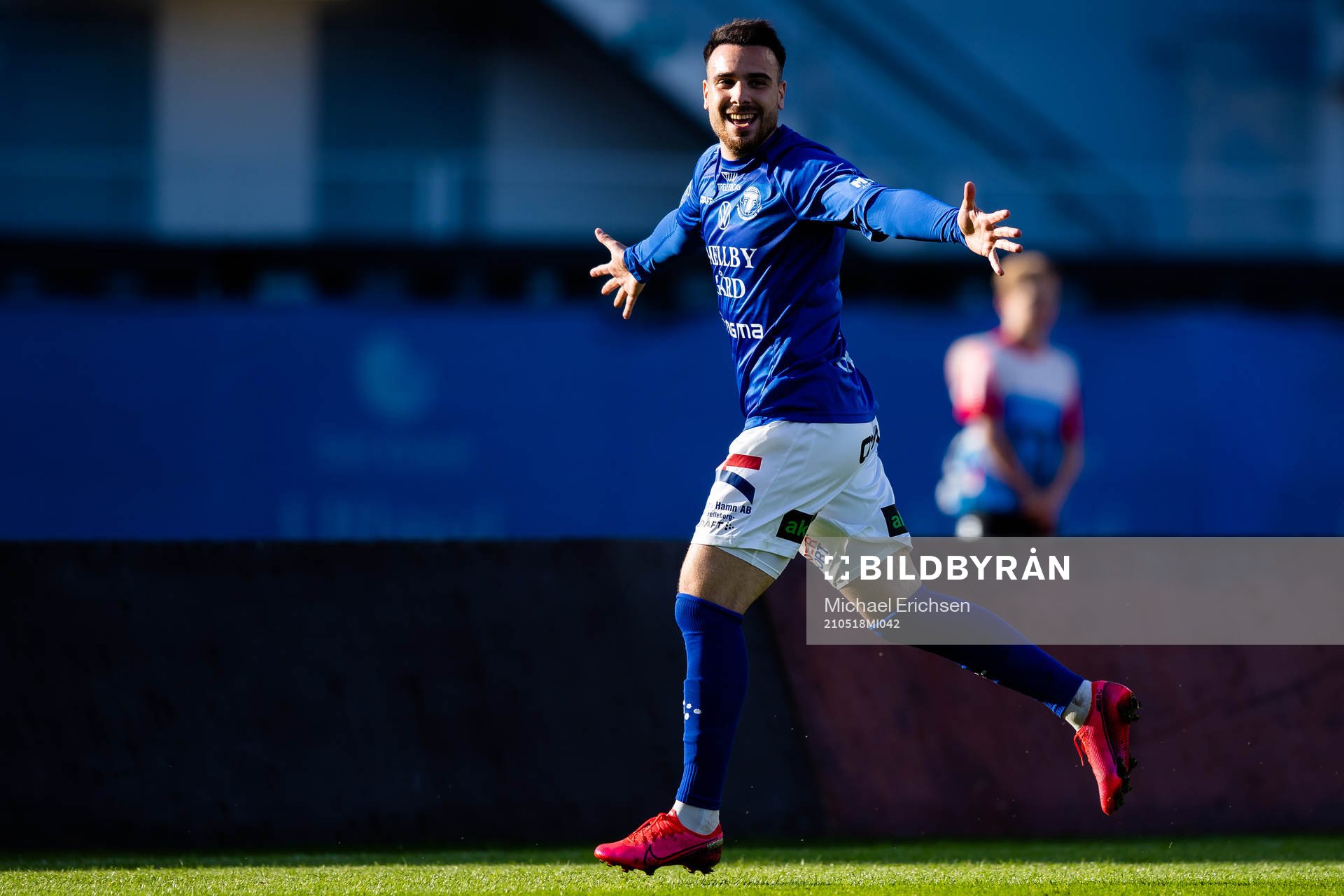 Trelleborgs Dzenis Kozica jublar efter 1-2 under fotbollsmatchen i Superettan mellan GAIS och Trelleborg den 18 maj 2021 i Göteborg. 