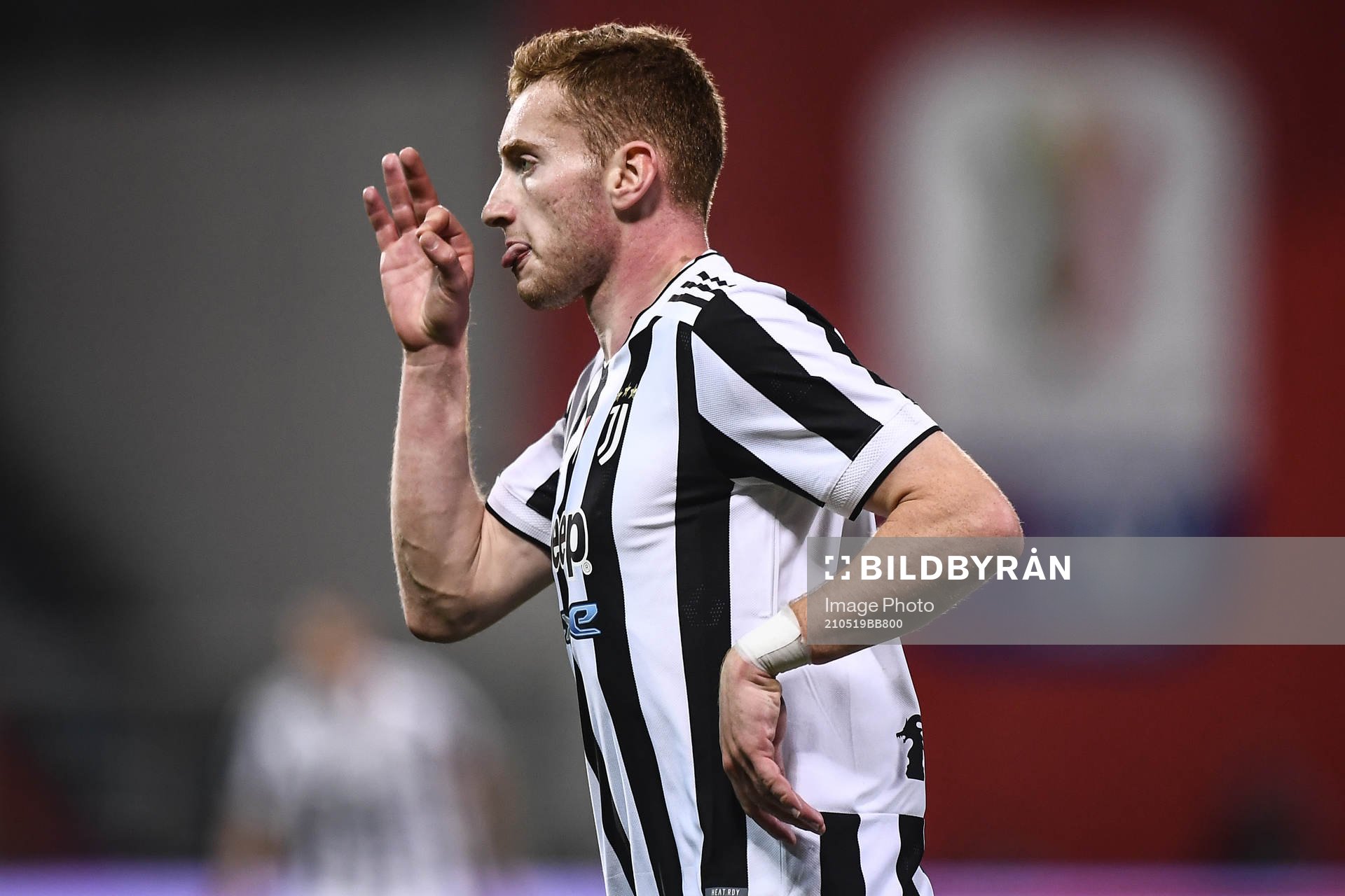 Dejan Kulusevski of Juventus celebrates scoring during the Coppa Italia final football match between Atalanta and Juventus on May  19, 2021 in Bergamo.