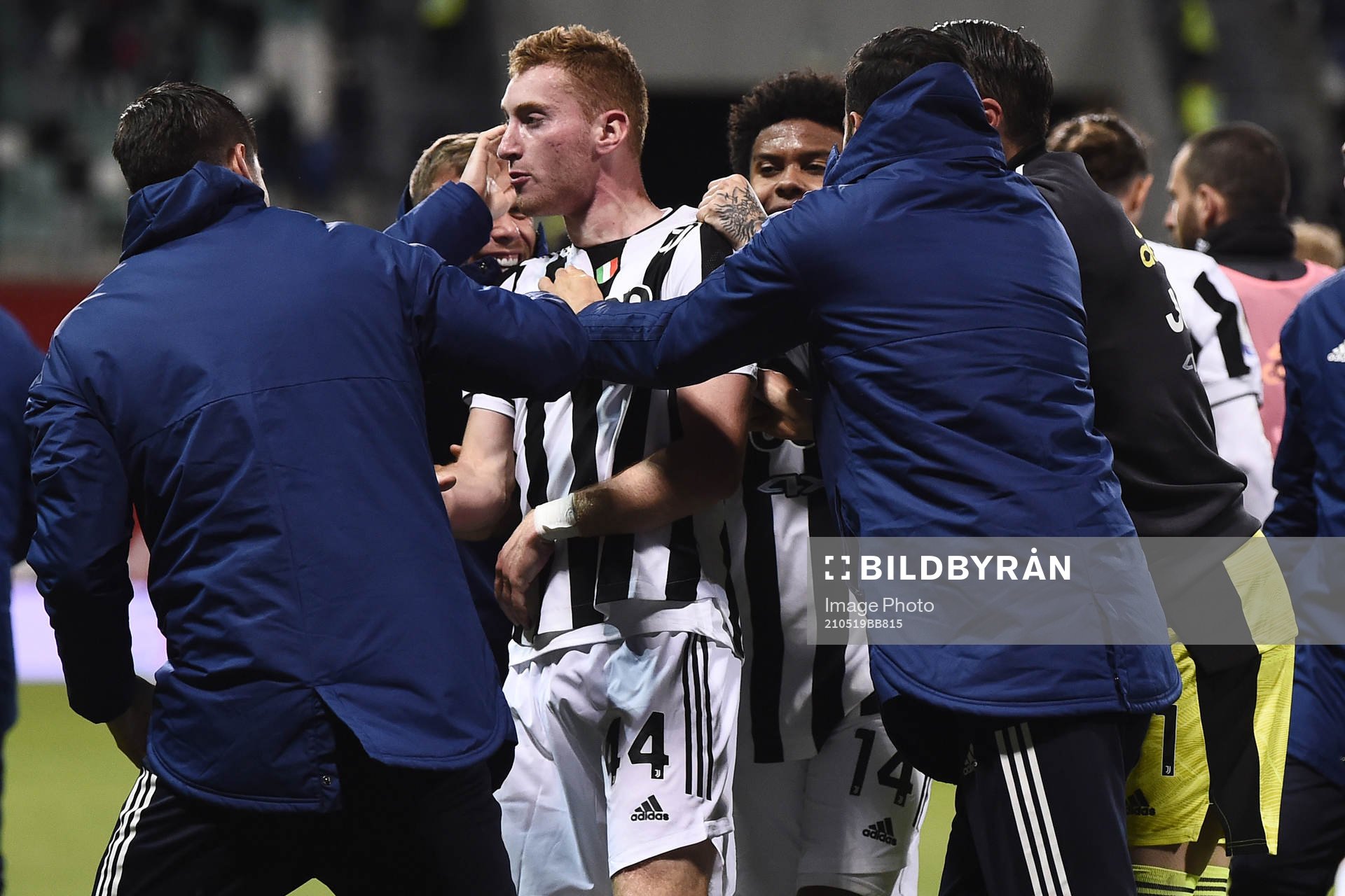 Dejan Kulusevski of Juventus celebrates scoring during the Coppa Italia final football match between Atalanta and Juventus on May 19, 2021 in Bergamo.