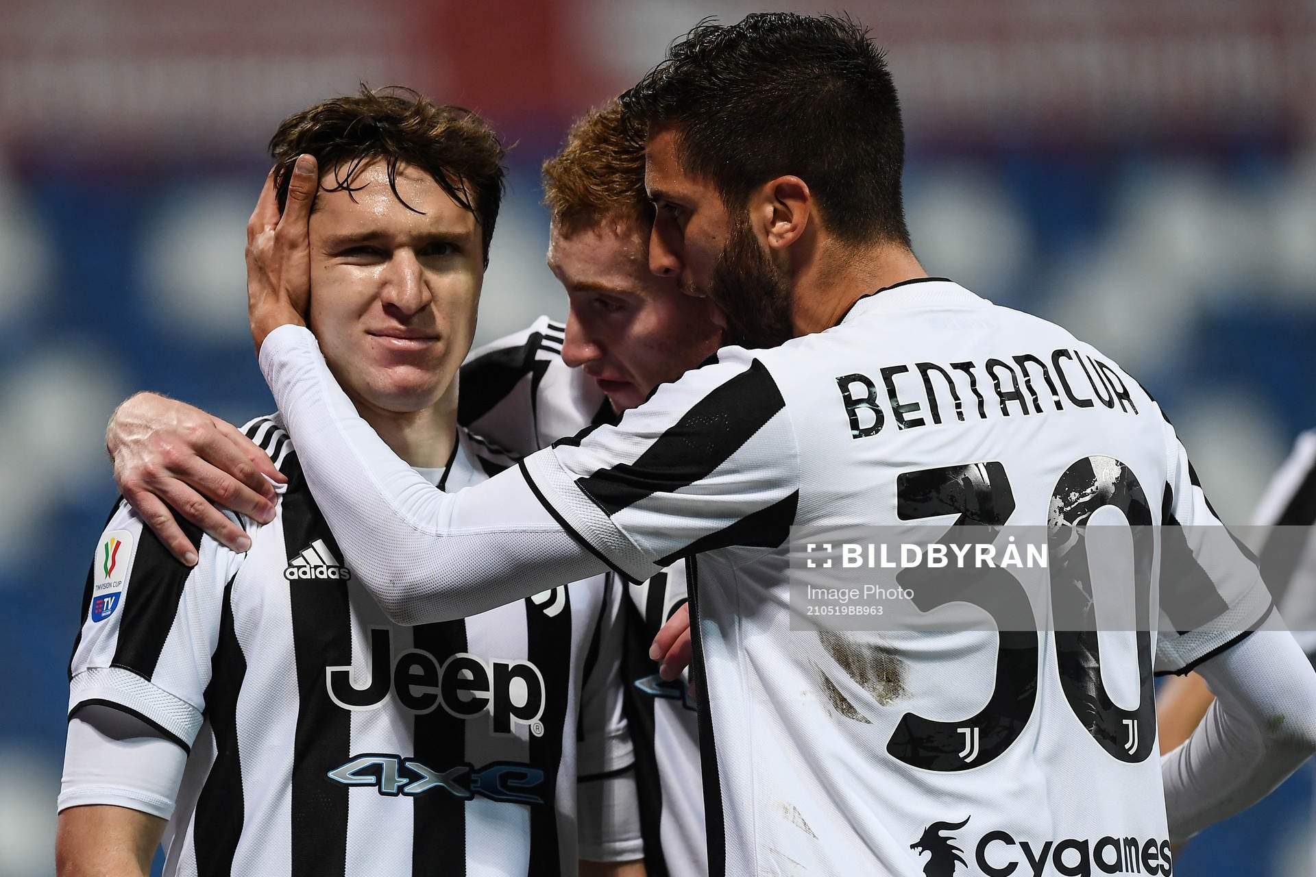 Federico Chiesa of Juventus celebrates scoring during the Coppa Italia final football match between Atalanta and Juventus on May 19, 2021 in Bergamo.