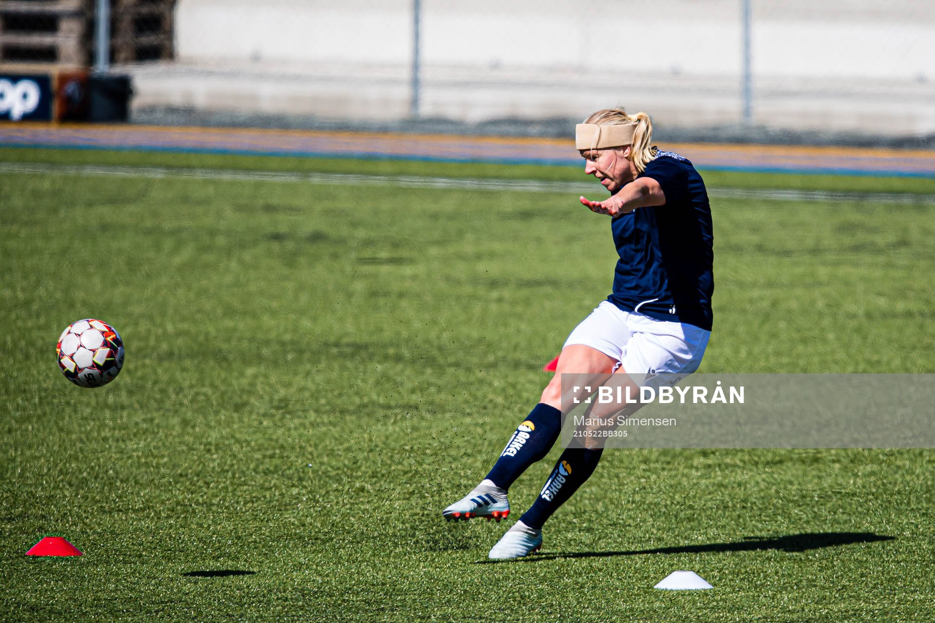 Ingrid Katrine Buer Søndenå of Stabæk warms up ahead of the Toppserien football match between Rosenborg and Stabæk on May 22, 2020 in Trondheim.