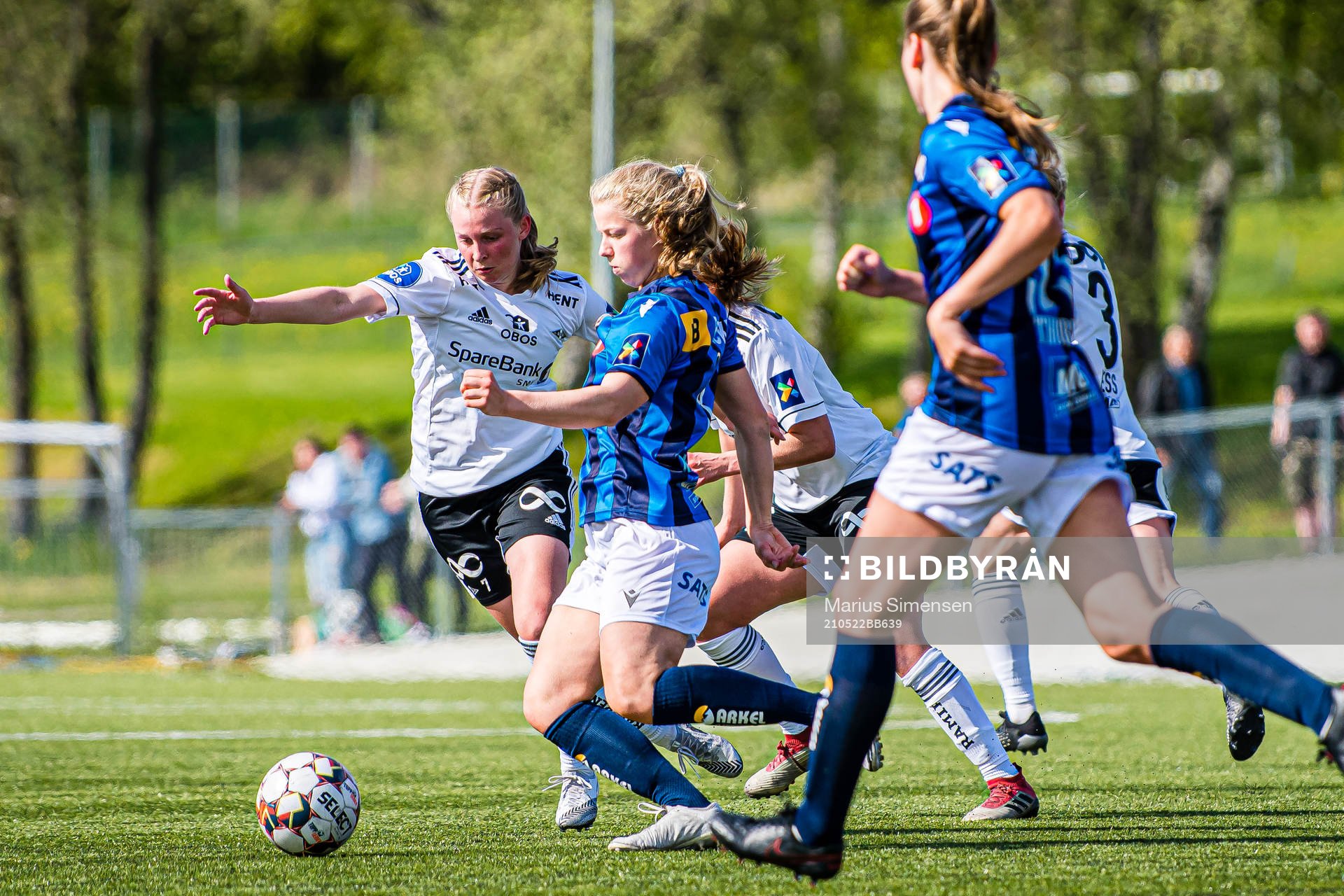 Emilie Marie Joramo of Rosenborg and Justine Kvaleng Kielland of Stabæk during the Toppserien football match between Rosenborg and Stabæk on May 22, 2020 in Trondheim.