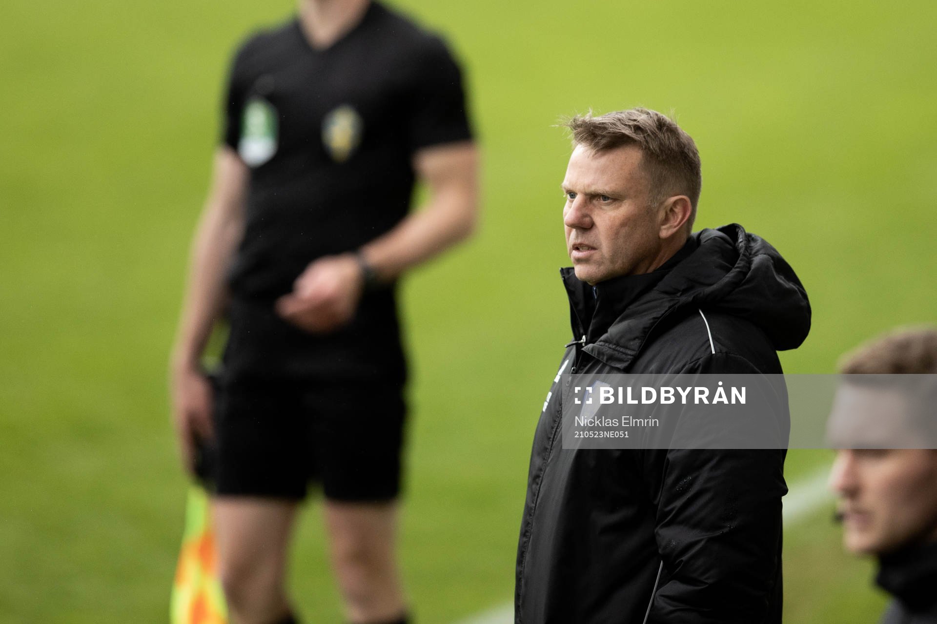 Falkenbergs tränare Hans Eklund under fotbollsmatchen i Superettan mellan Falkenberg och Vasalund den 23 maj 2021 i Falkenberg. 