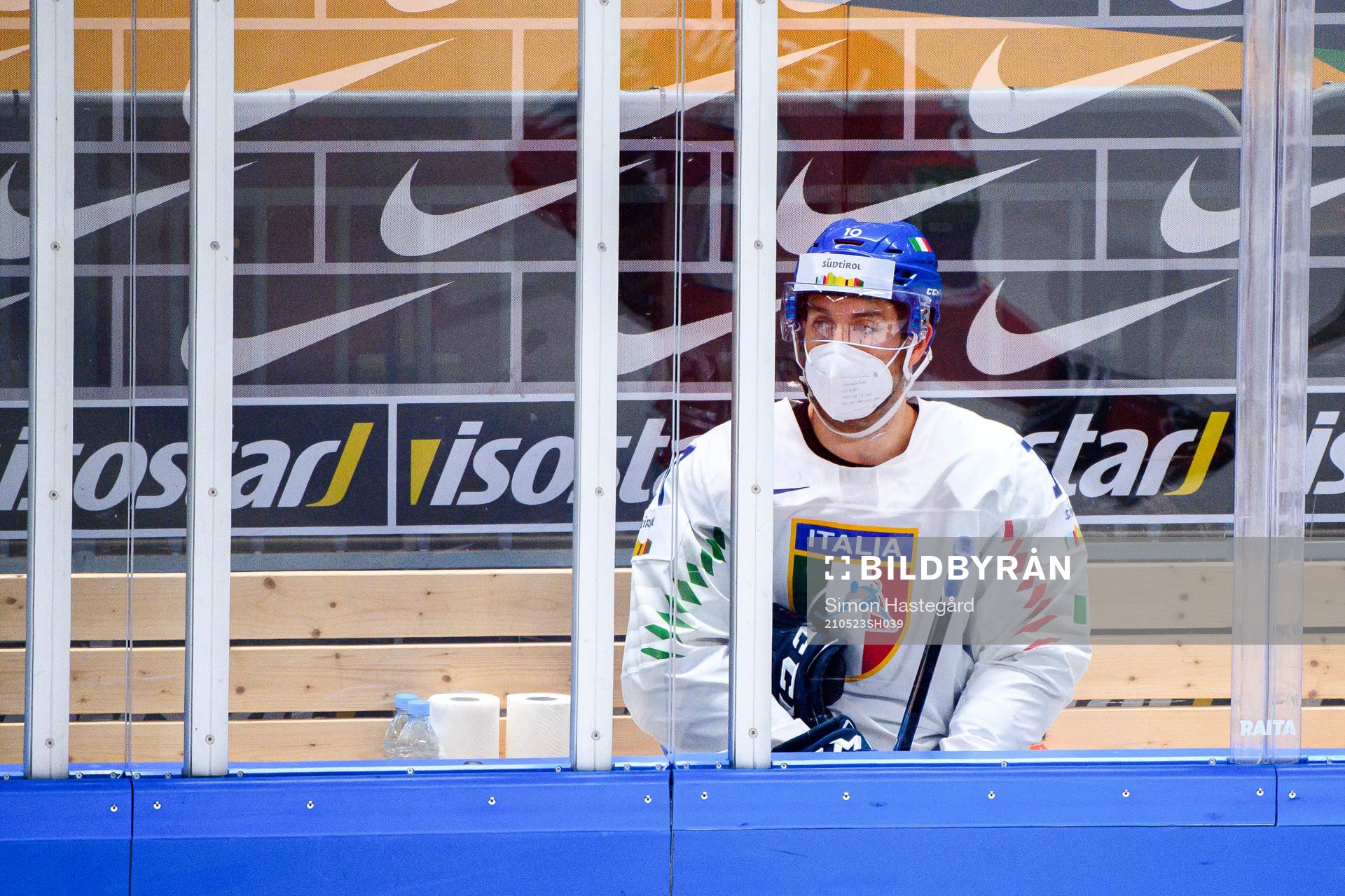 Stefano Giliati of Italy with a face mask in the penalty box