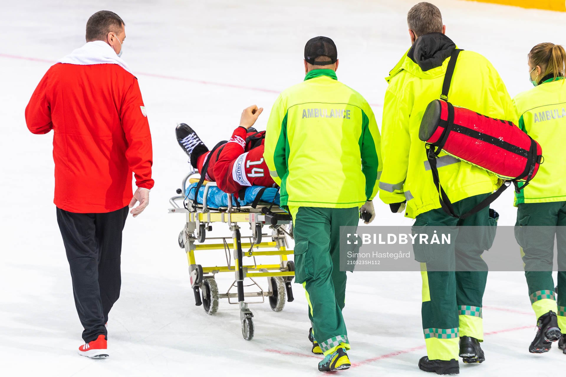 Yevgeni Lisovets of Belarus leaves the ice