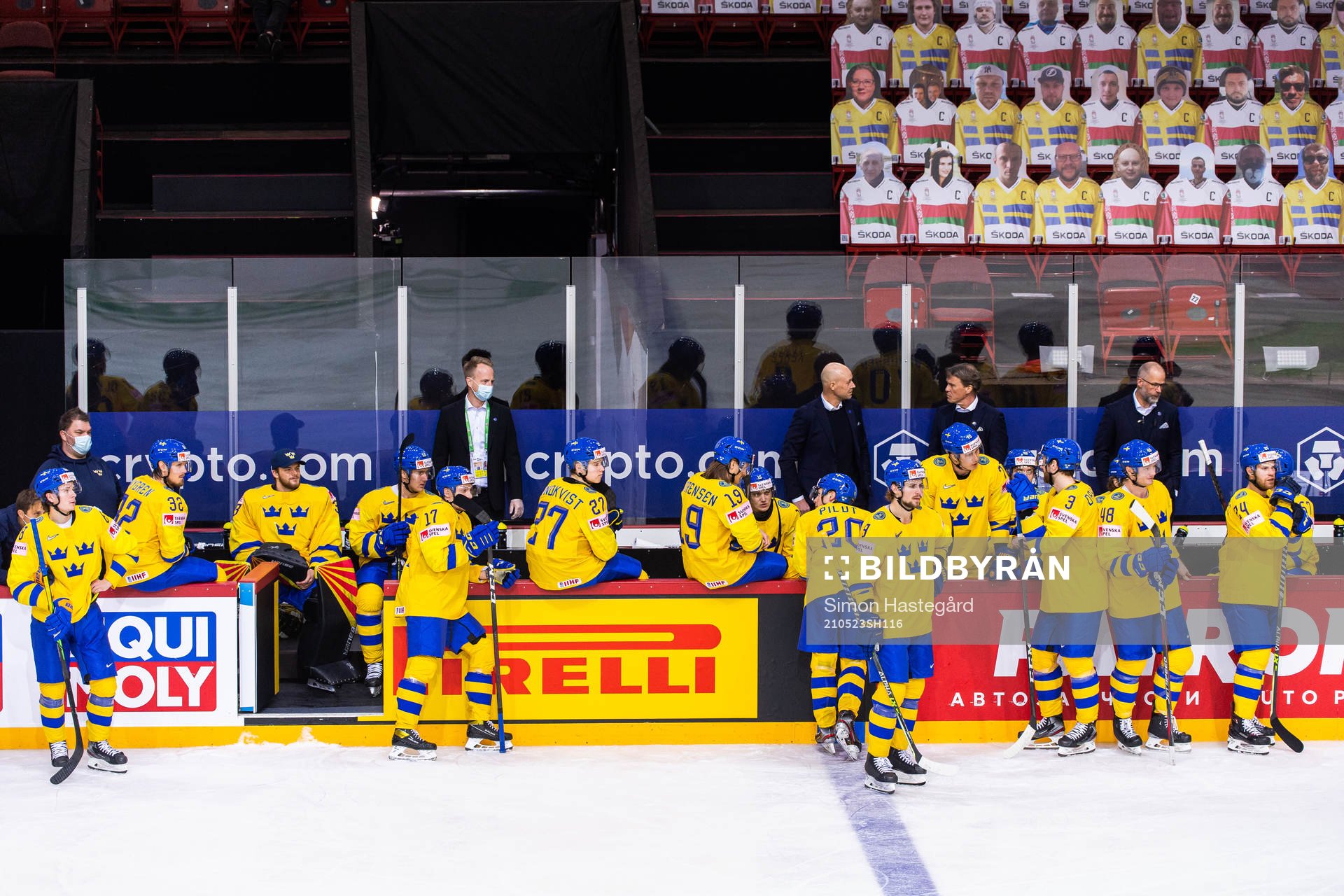 Players of Sweden waits when Yevgeni Lisovets of Belarus