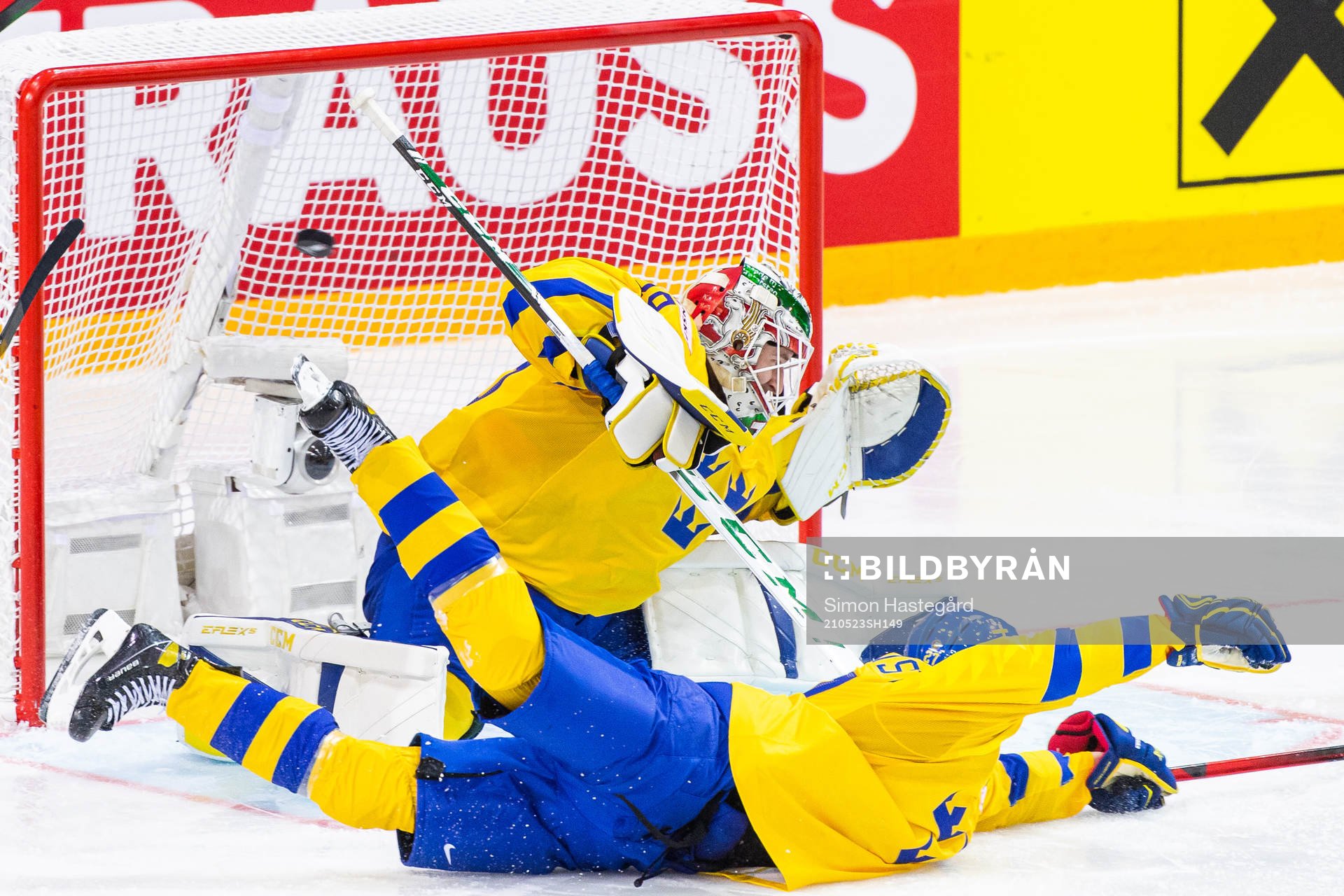 German Nesterov of Belarus (not pictured) scores 0-1 past