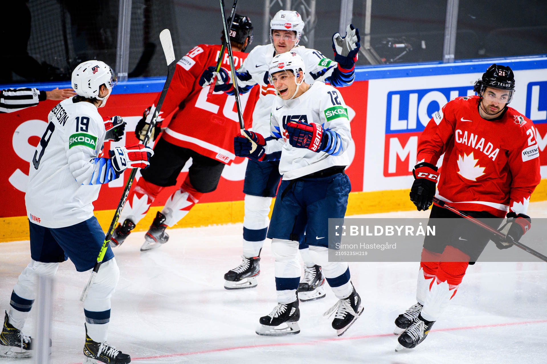Jason Robertson and Trevor Moore of USA celebrate the 0-3