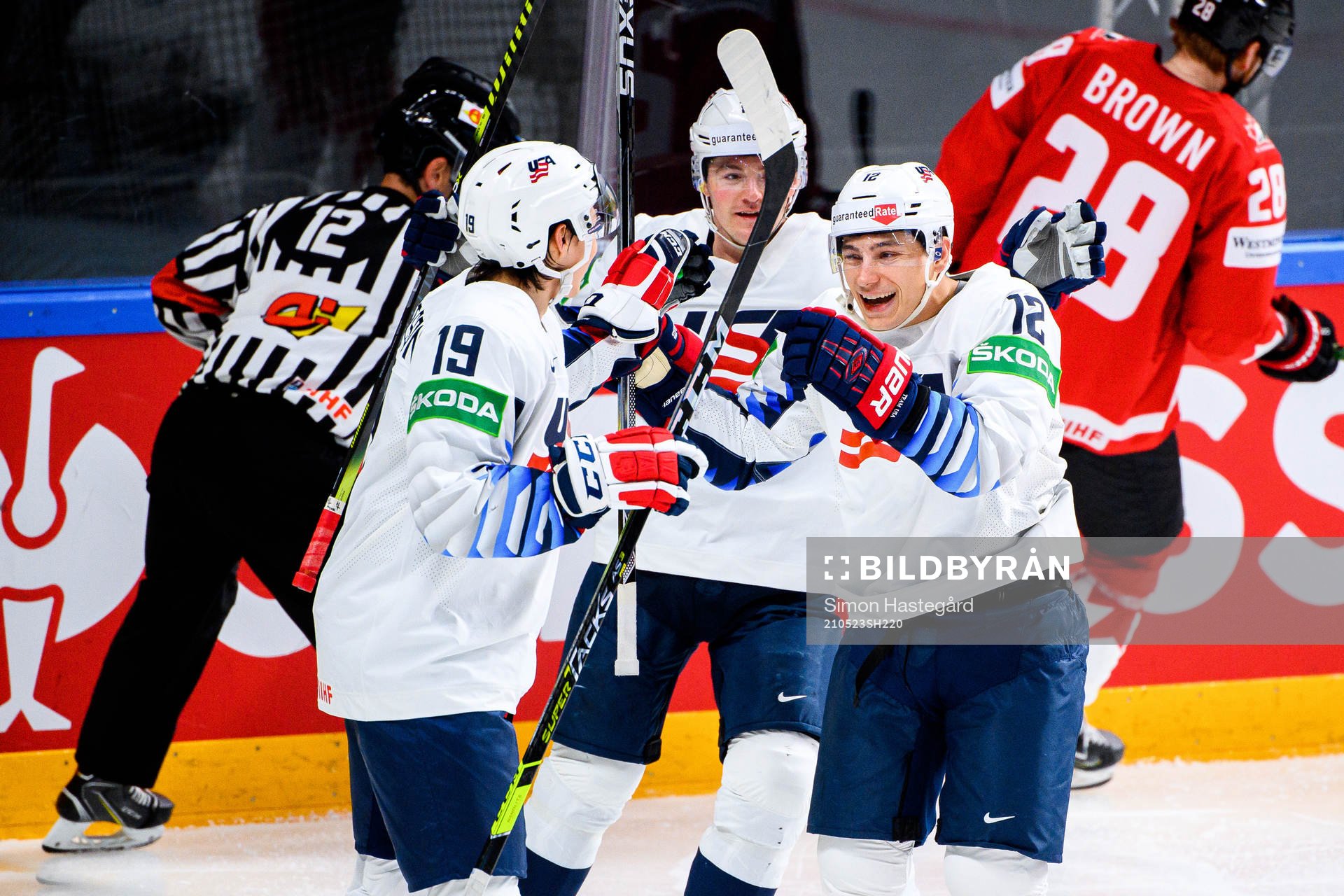 Jason Robertson and Trevor Moore of USA celebrate the 0-3