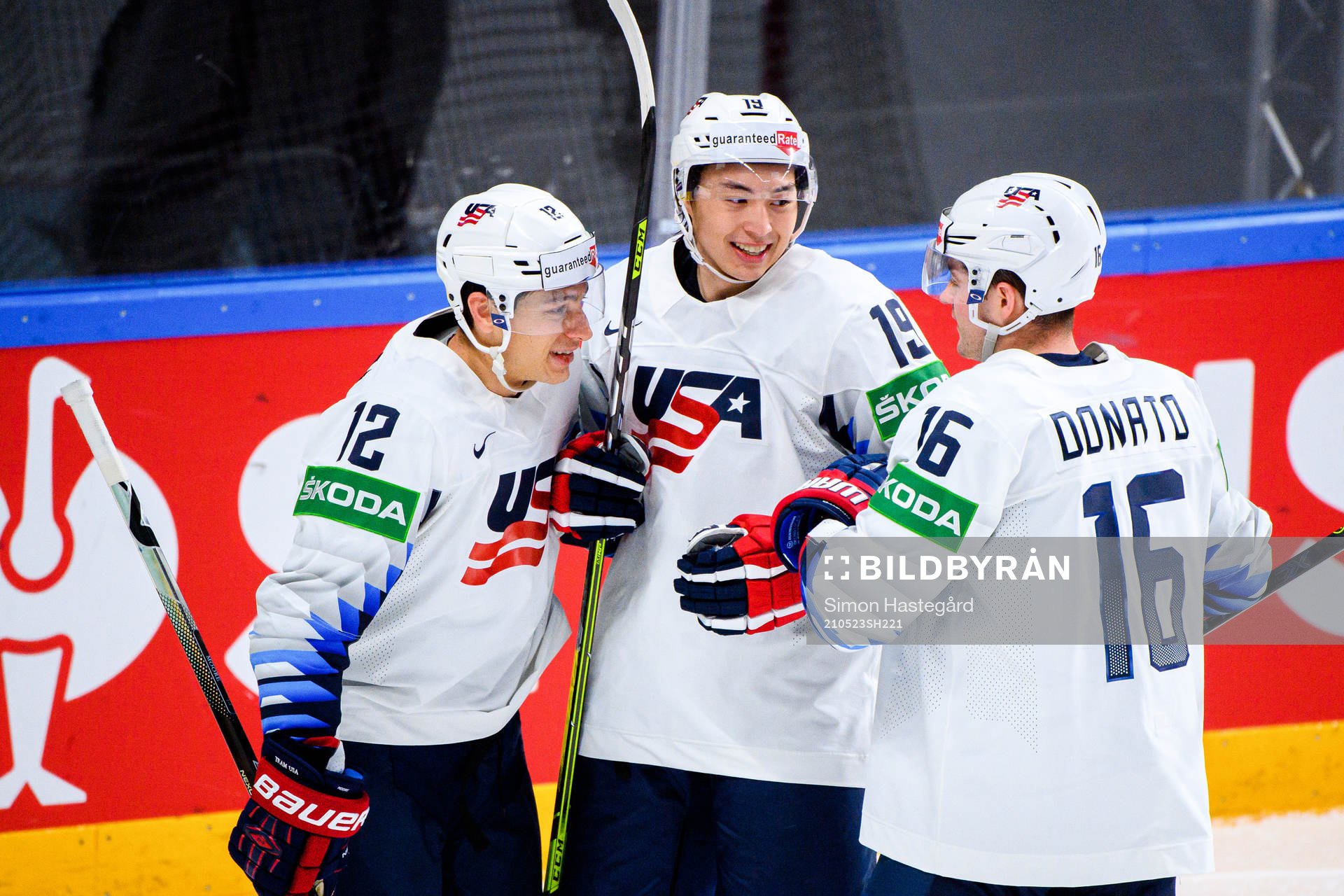 Jason Robertson, Trevor Moore and Ryan Donato of USA