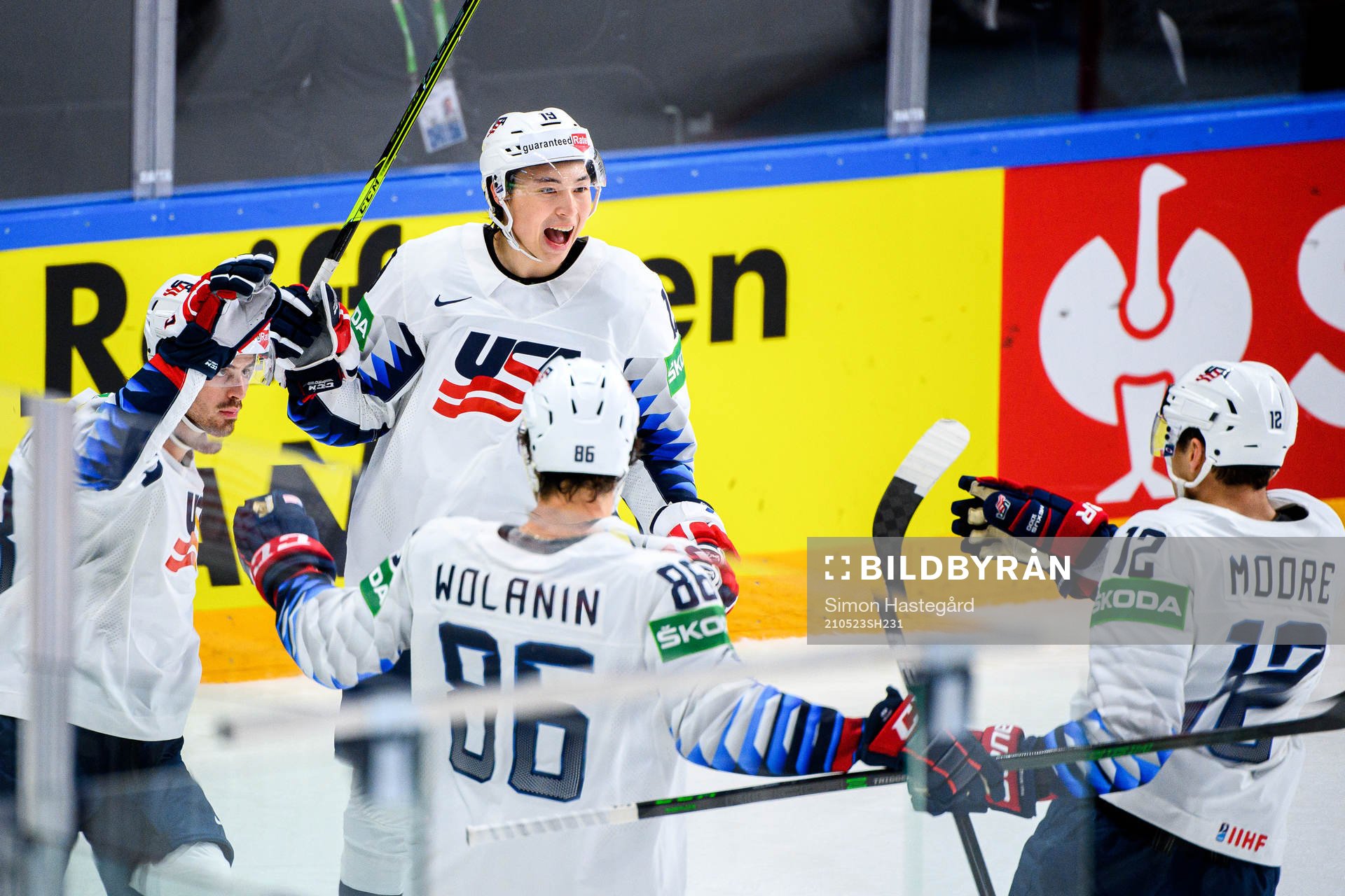 Jason Robertson and Trevor Moore of USA celebrate the 0-4
