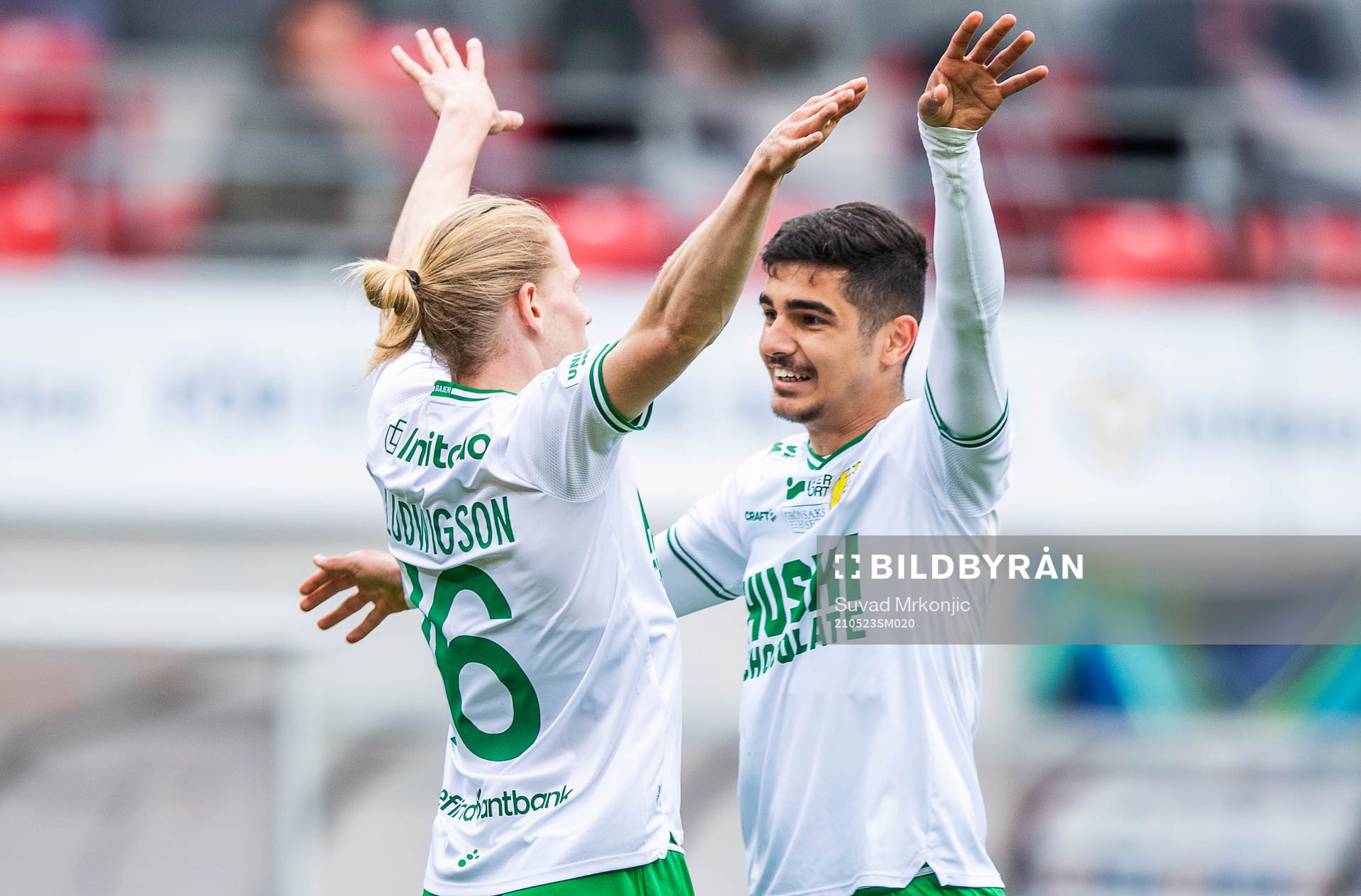 Hammarbys Gustav Ludwigson jublar efter 0-1 under fotbollsmatchen i Allsvenskan mellan Kalmar och Hammarby den 23 maj 2021 i Kalmar. 