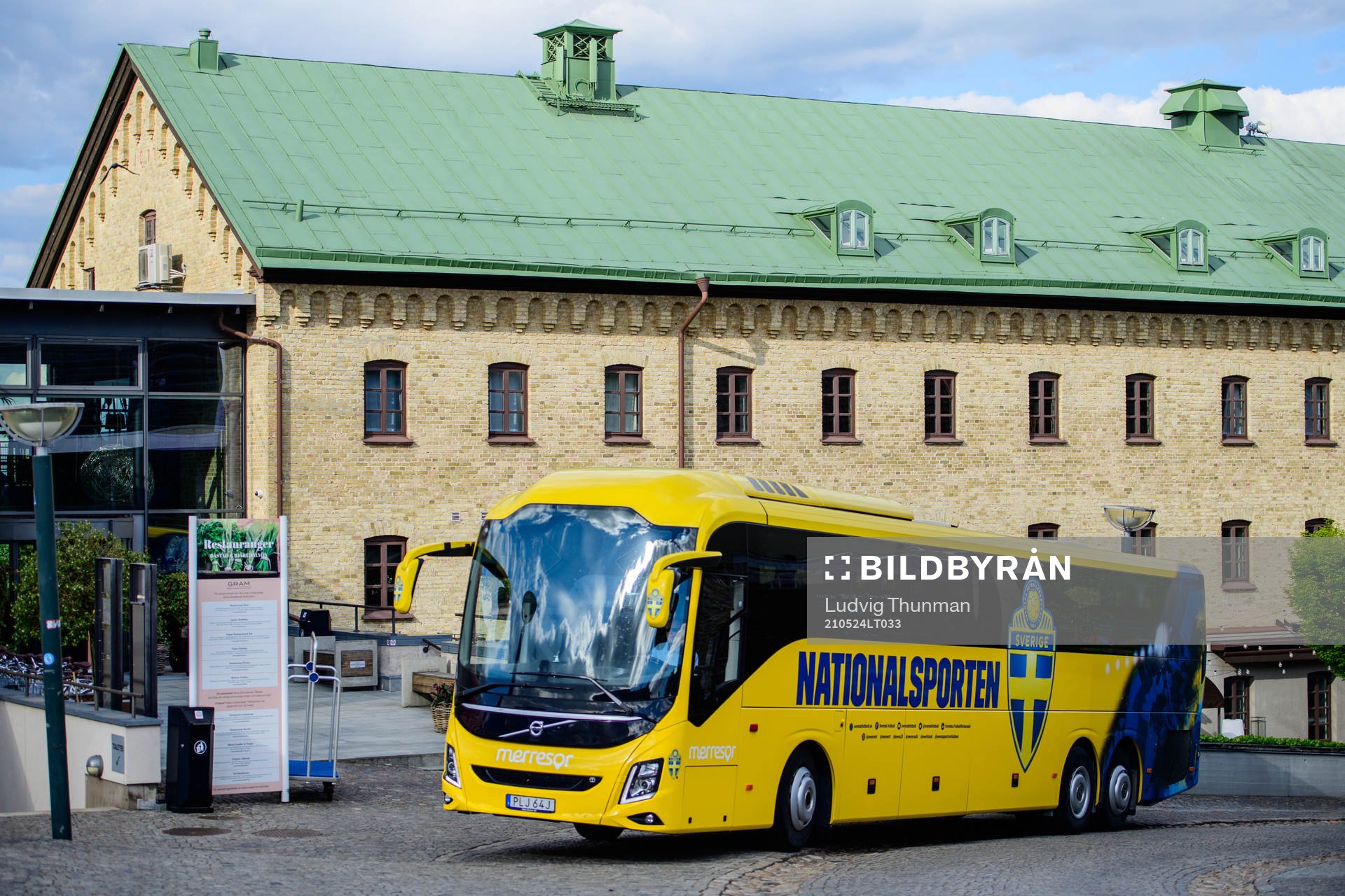 The team bus of the Swedish football national team outside