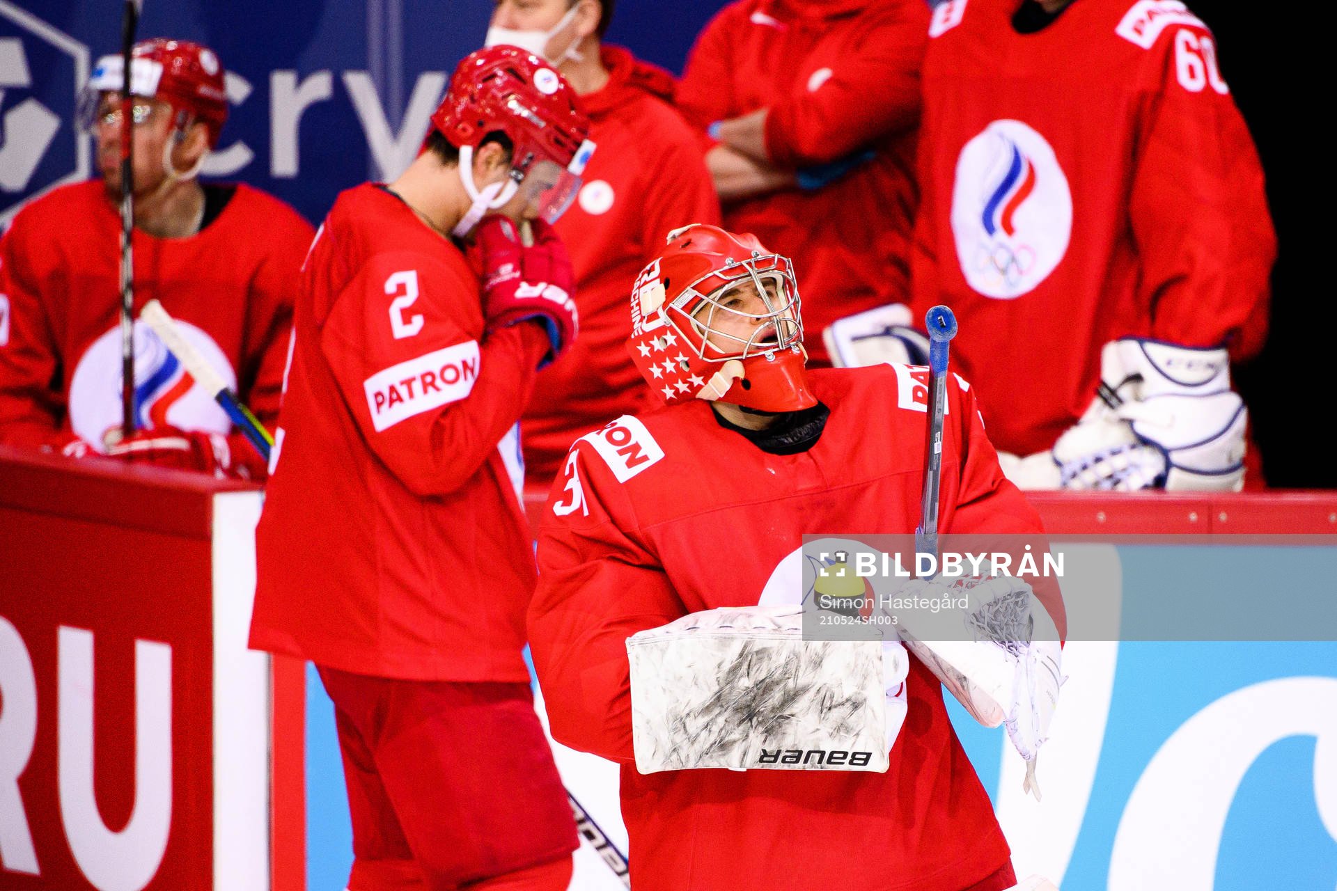 Goalkeeper Alexander Samonov of Russia  looks dejected