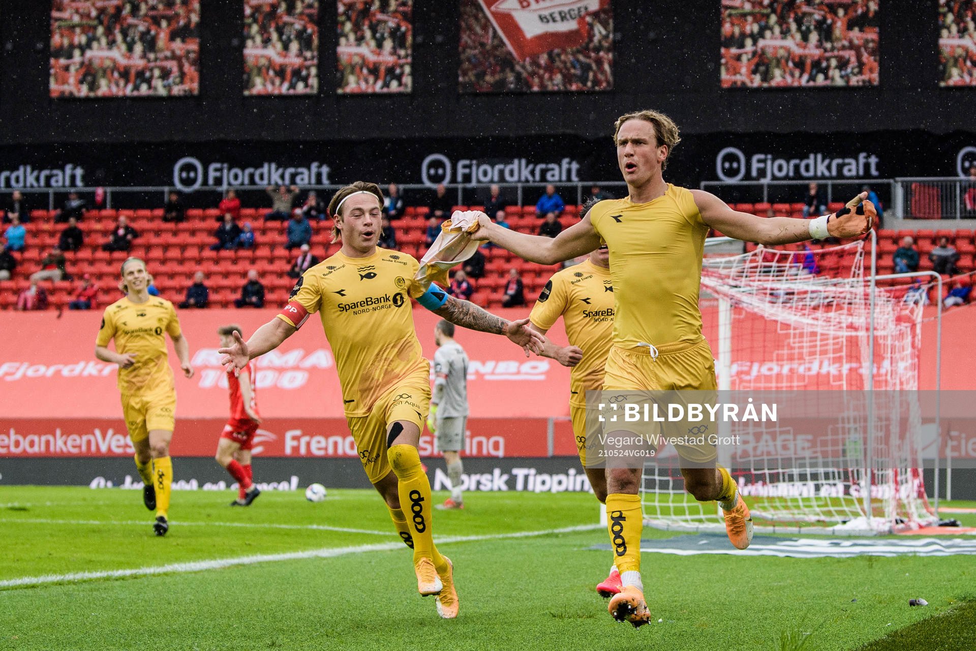 Erik Botheim of Bodø/Glimt celebrates after scoring 1-2 during the Eliteserien football match between Brann and Bodø/Glimt on May 24, 2021 in Bergen. 