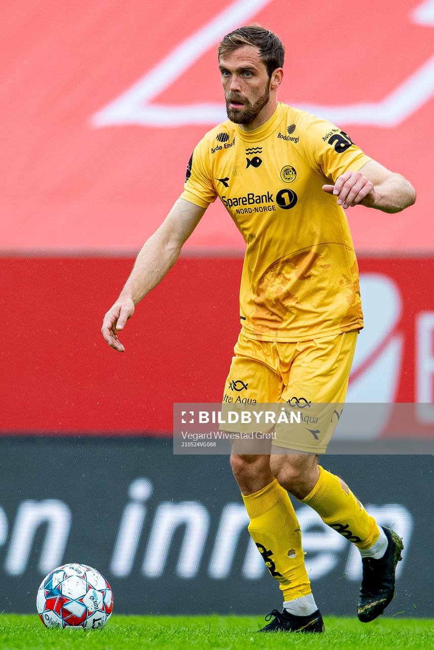 Brede Mathias Moe of Bodø/Glimt during the Eliteserien football match between Brann and Bodø/Glimt on May 24, 2021 in Bergen. 