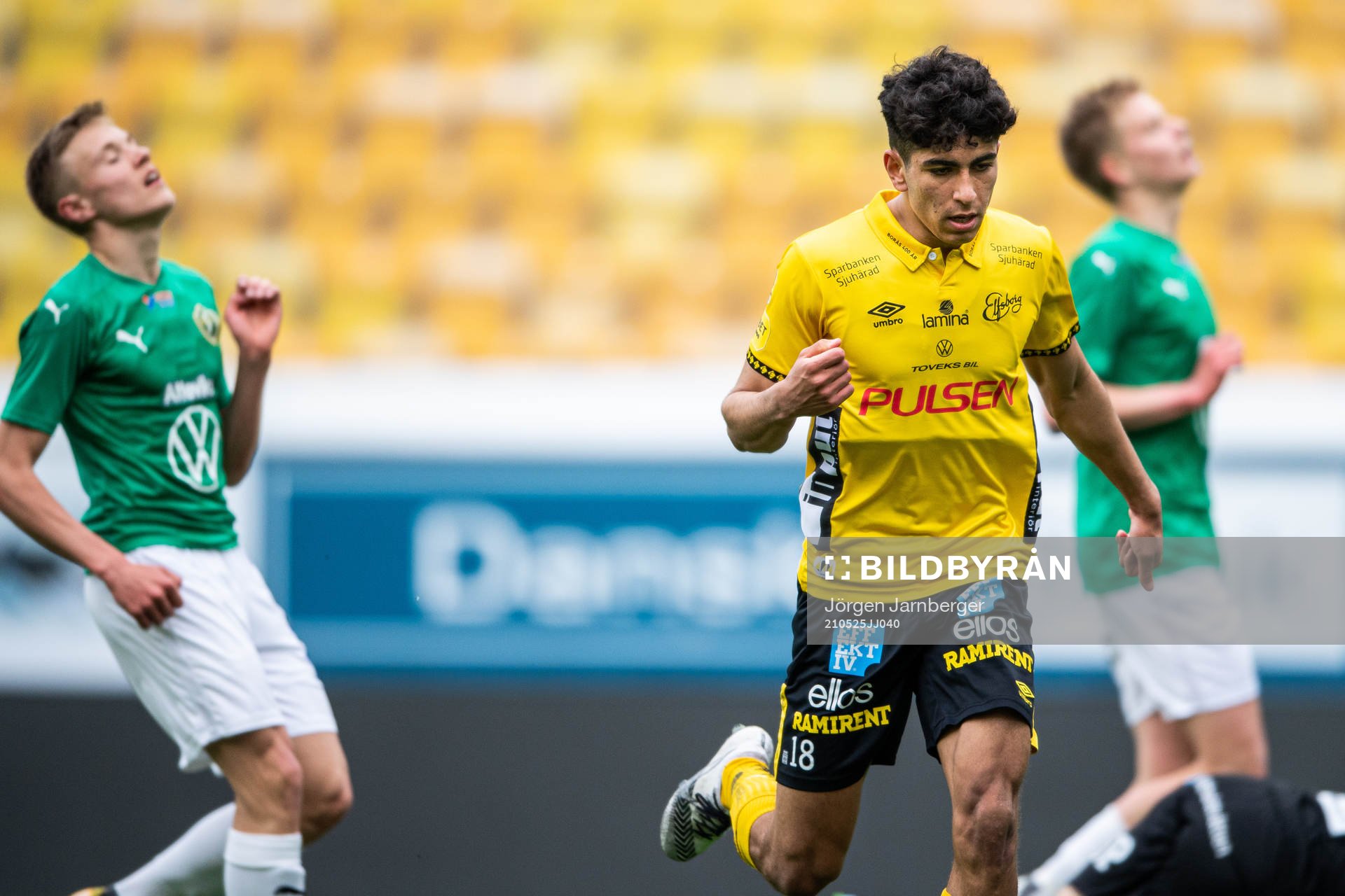 Elfsborgs Ahmed Qasem jublar efter 3-1 under fotbollsmatchen i U21 Allsvenskan mellersta mellan Elfsborg och Jönköping södra den 25 maj 2021 i Borås.